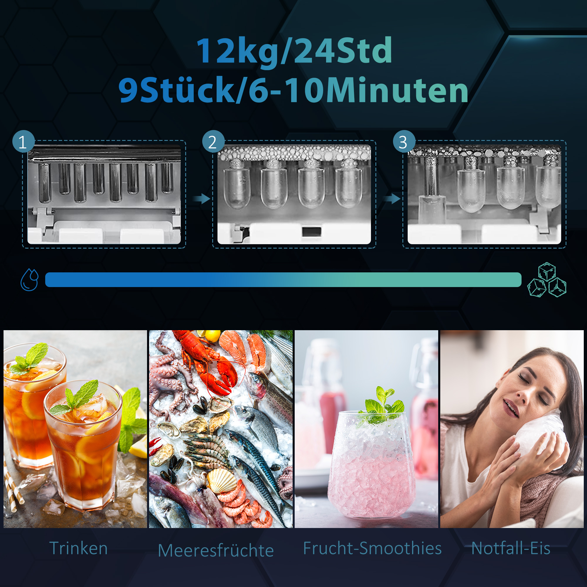 IJsblokjesmachine IJsblokjesmaker Ice-Maker, Timerfunctie, 25,2 cm x 38,9 cm x 36,3 cm, Zilver