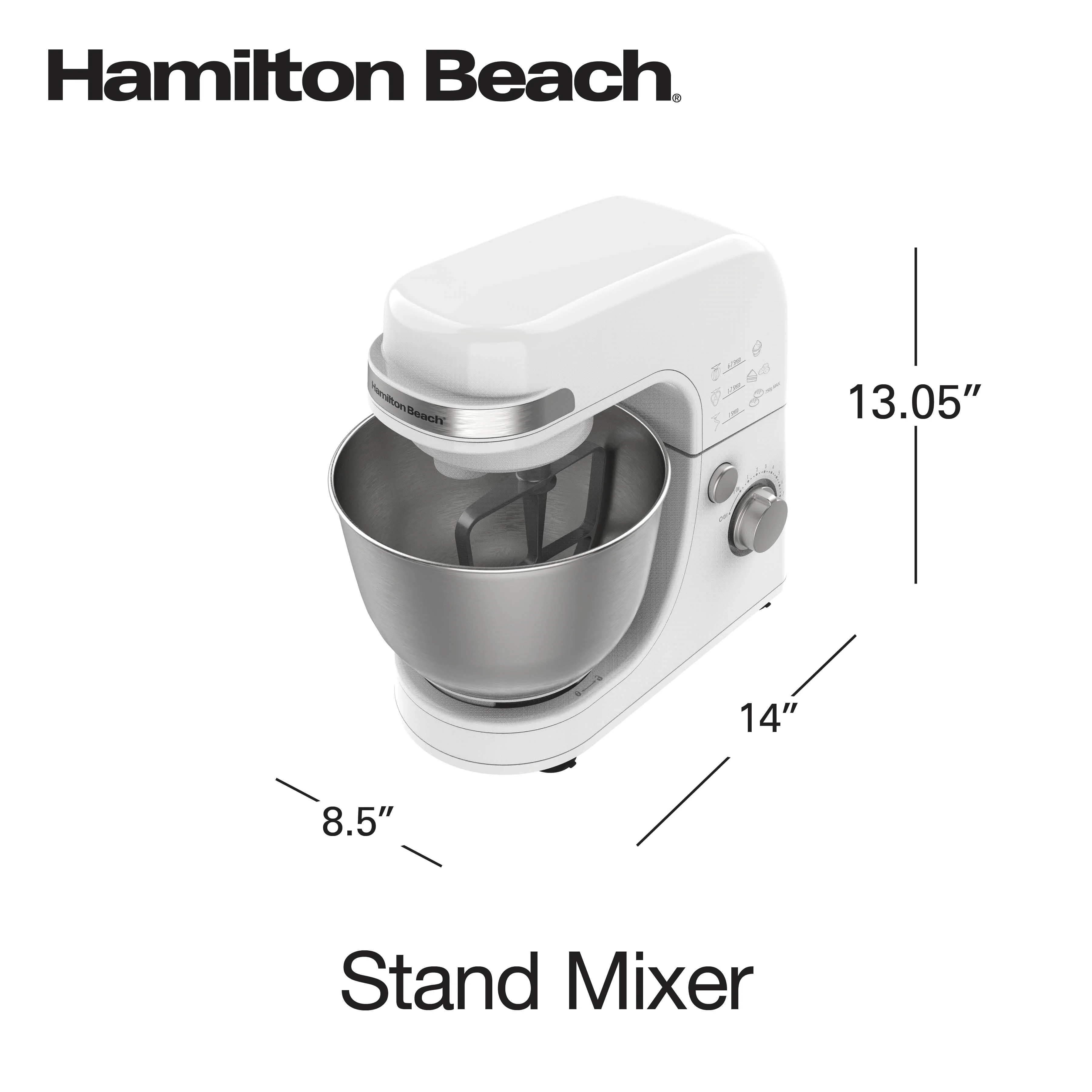 Hamilton Beach 4 Quart Stand Mixer for Kitchen, 7 Speeds, Tilt-Head, Dough Hook, Whisk & Flat Beater, White