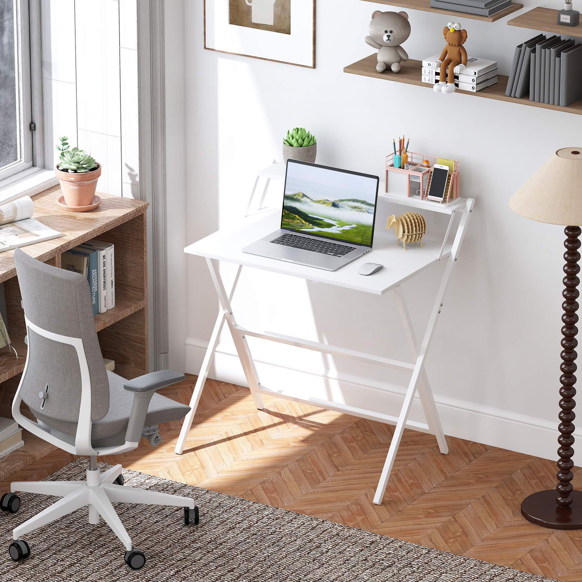 HOMCOM Klappbarer Schreibtisch 75,5 x 50 cm mit Ablagefach für Schlafzimmer, kleine Räume, Weiß