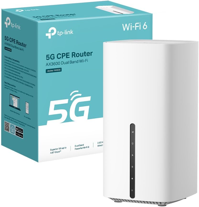 TP-Link Archer NX600 Router 5G Wi-Fi 6 AX3600Mbps Dual Band, Porta WAN/LAN 2.5G+2×Porte Gigabit LAN, Plug & Play, 4K-QAM, 8×5G/LTE, 2×Wi-Fi Antenne Interne, EasyMesh, HomeShield