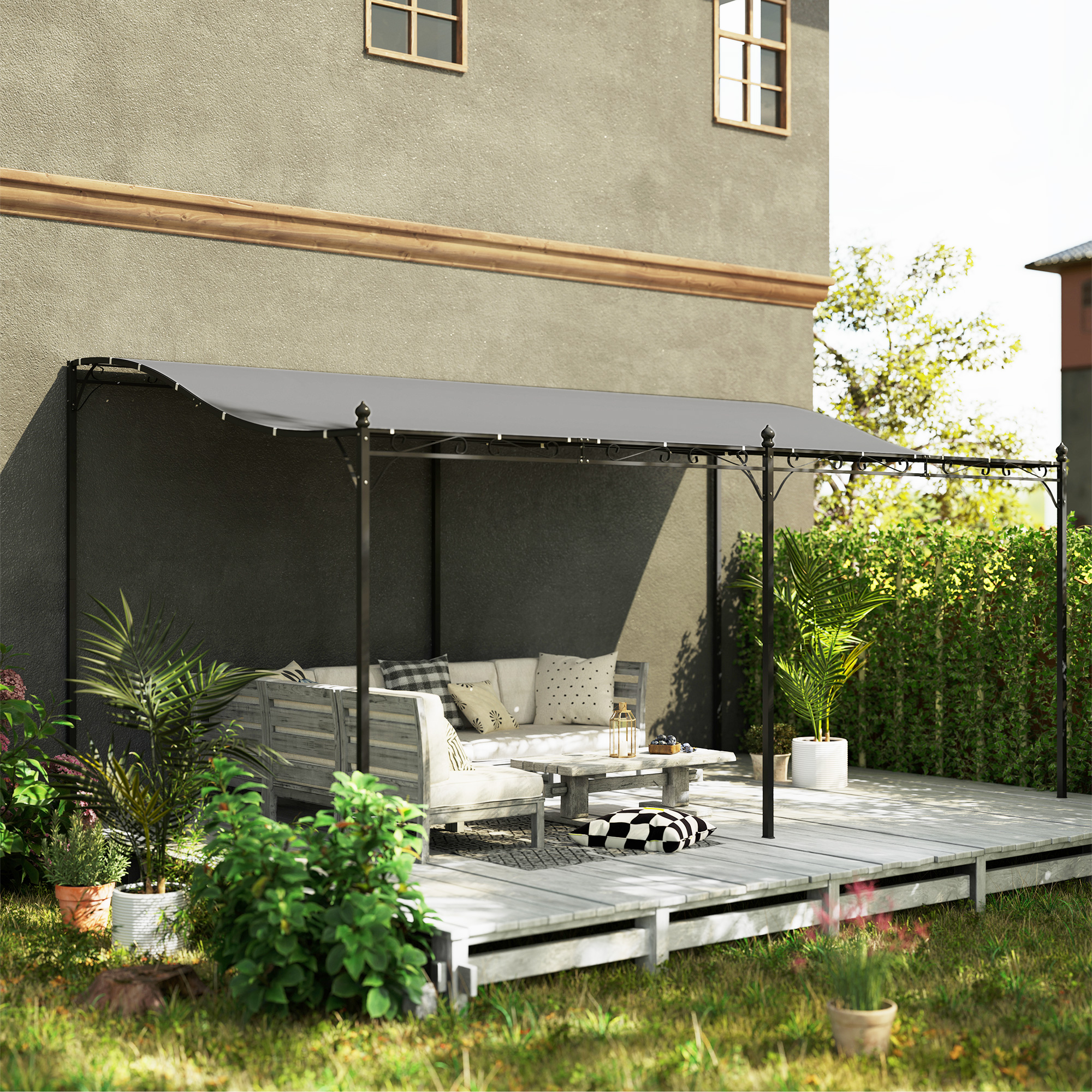 Outsunny 3 x 5 m Pergola, Flexibel Tuindak met Waterdichte Zeildoek en Metalen Frame, Schaduwverlener, Donkergrijs