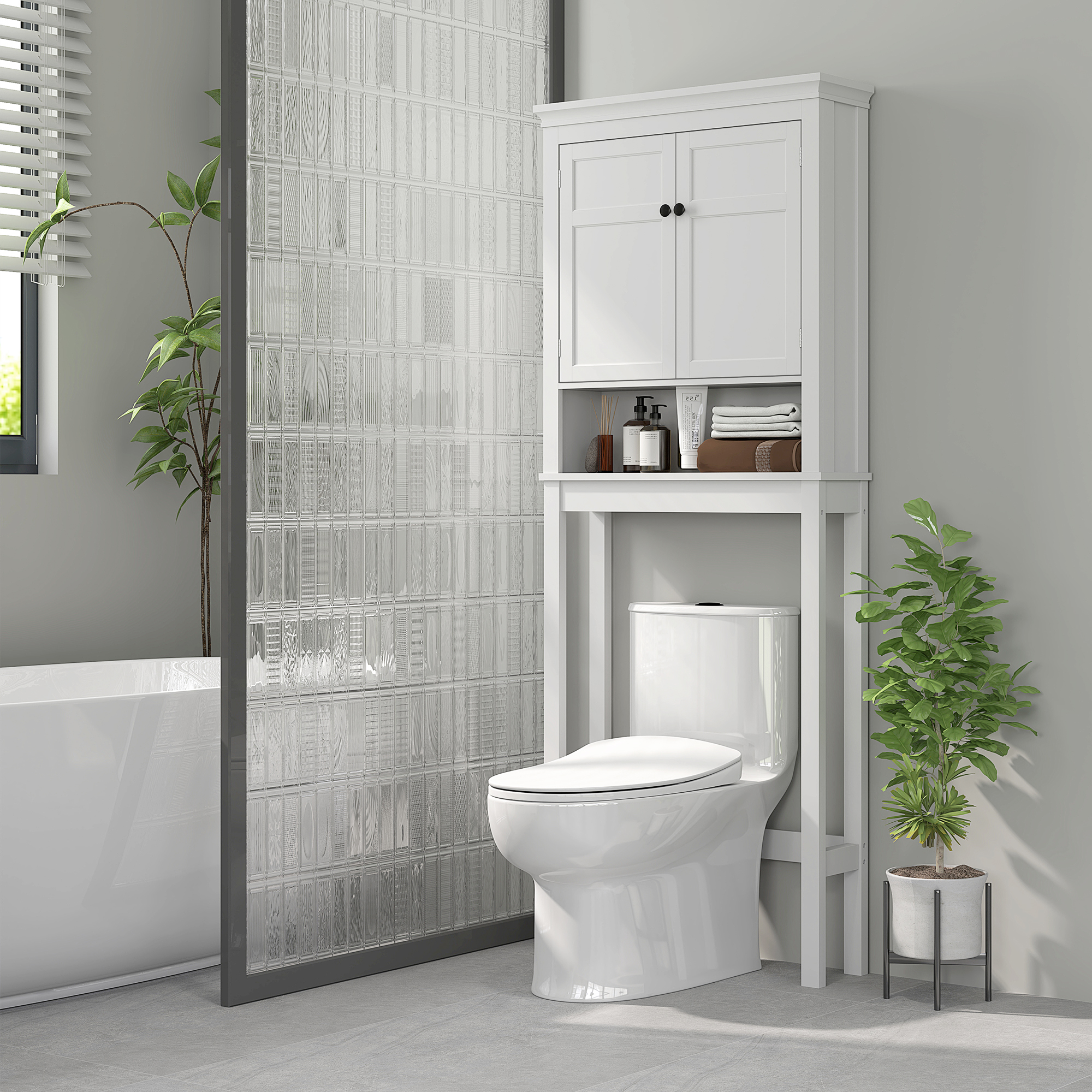 HOMCOM WC-Regal über der Toilette Waschmaschinenmöbel Badezimmermöbel 2-türiger Schrank verstellbare Regale weiß
