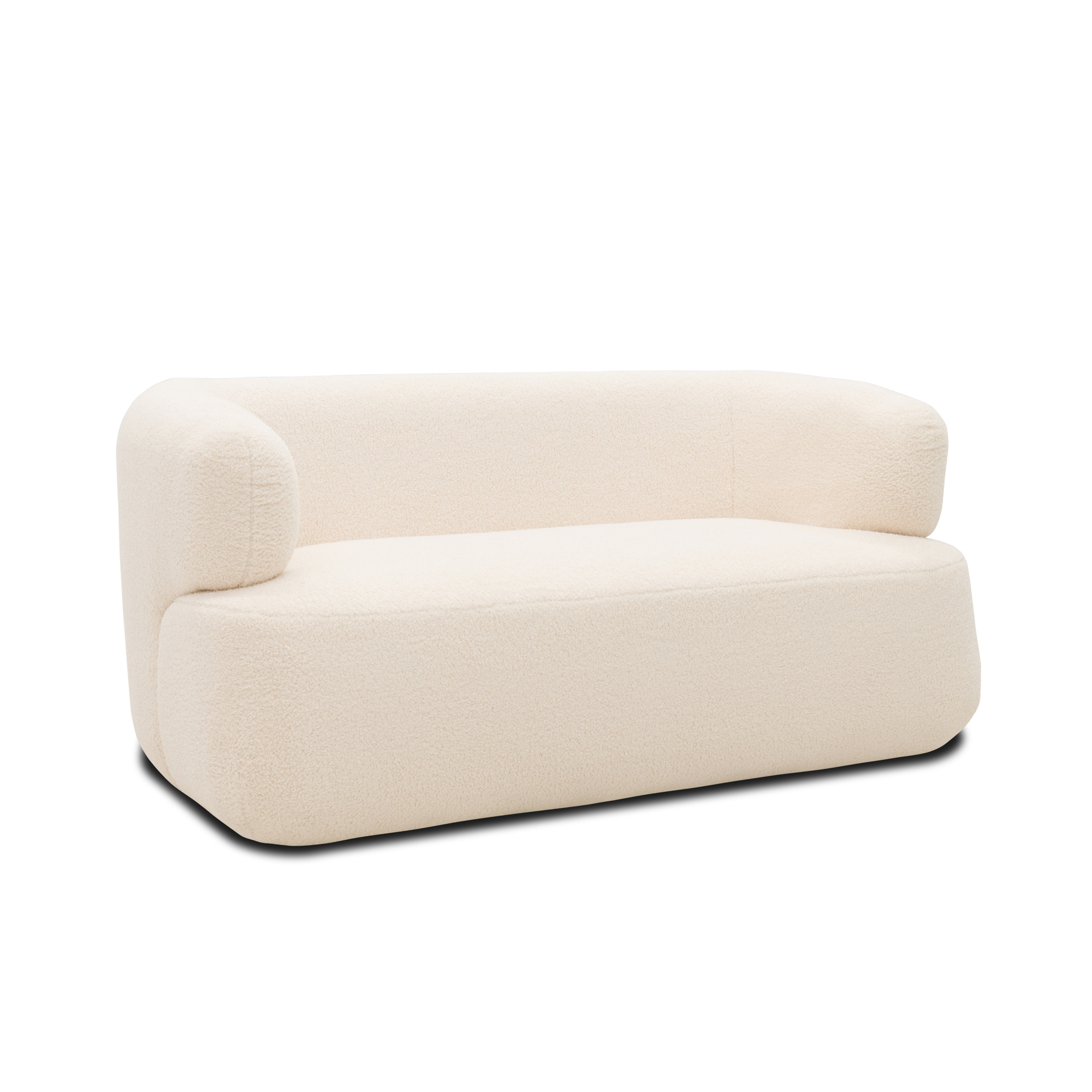 Sofa 800012, 2-Sitzer, 2er Couch, Teddy-Stoff, Polstersofa, 160 x 86 x 71 cm (BxTxH), Creme