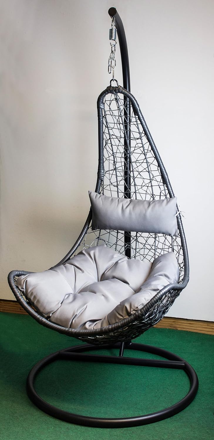 AVANTI TRENDSTORE - Binto - Hanging chair in powder-coated steel with polyester cushions in beige/cream colour. Dimensions LA 105 x 195 cm