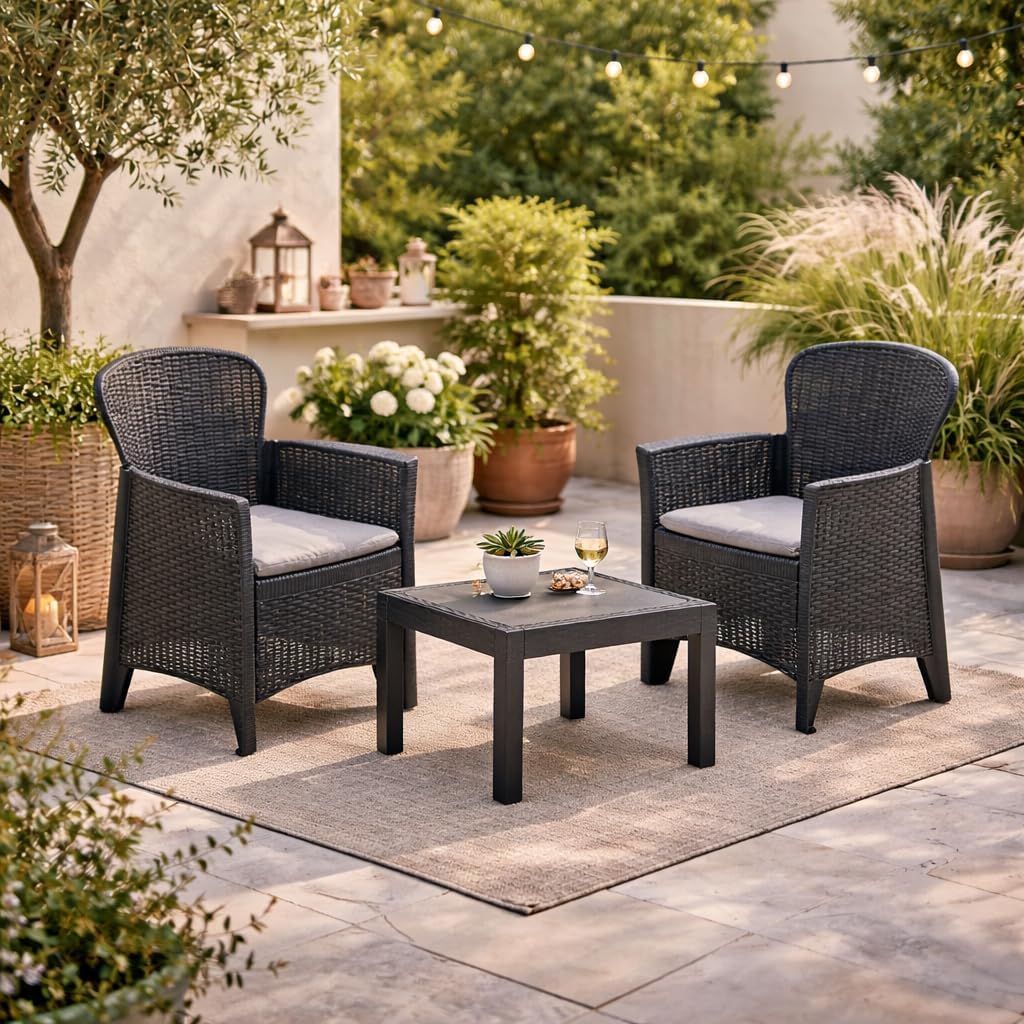 Salottino da Esterno 2 Posti Set da Giardino 2 Poltrone, Cuscini, 1 Tavolino - Lounge, Resistente alle Intemperie, Sedie, Set Mobili, Relax - Facile Montaggio Effetto Rattan