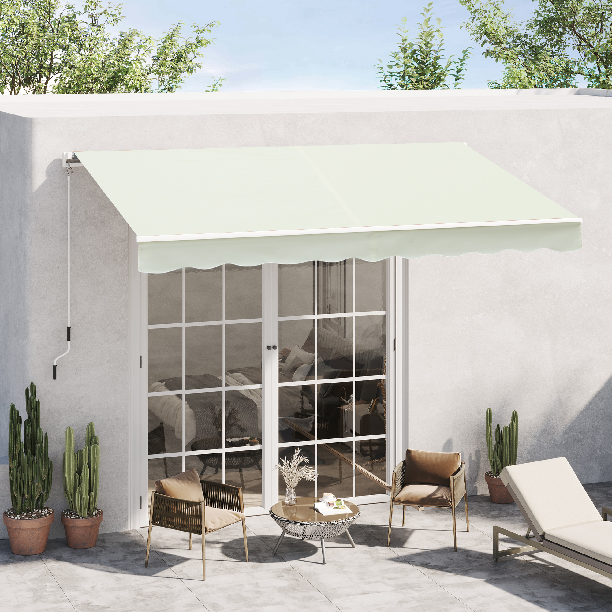 Outsunny Markise Manuell einziehbarer verstellbarer Winkel aus Aluminium Polyester wasserdicht 3 m L x 2,5 m B Creme