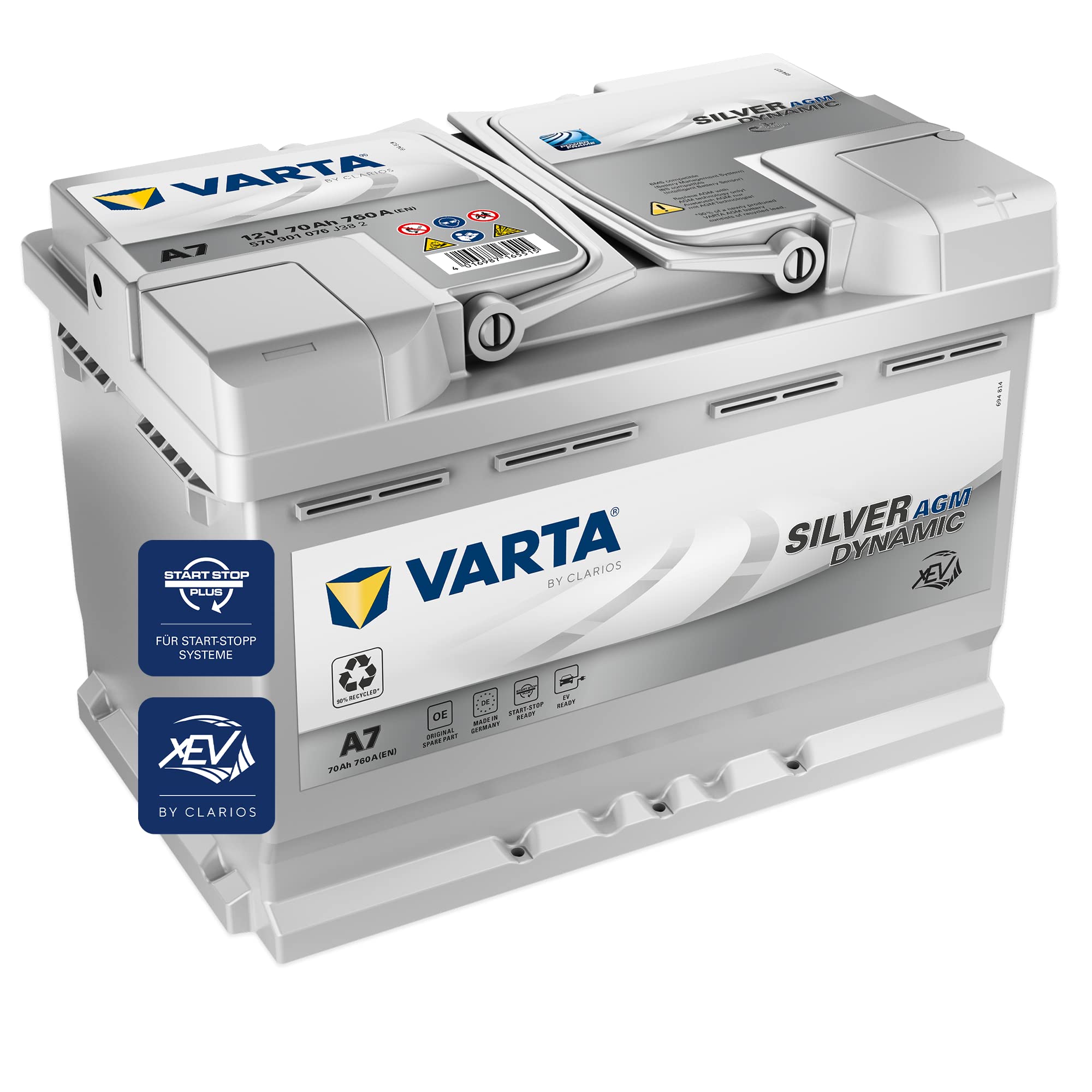 VARTA Silver AGM A7 E39 Start Stop xEV Autobatterie 12V 70Ah 760A Starterbatterie für hohen Energiebedarf