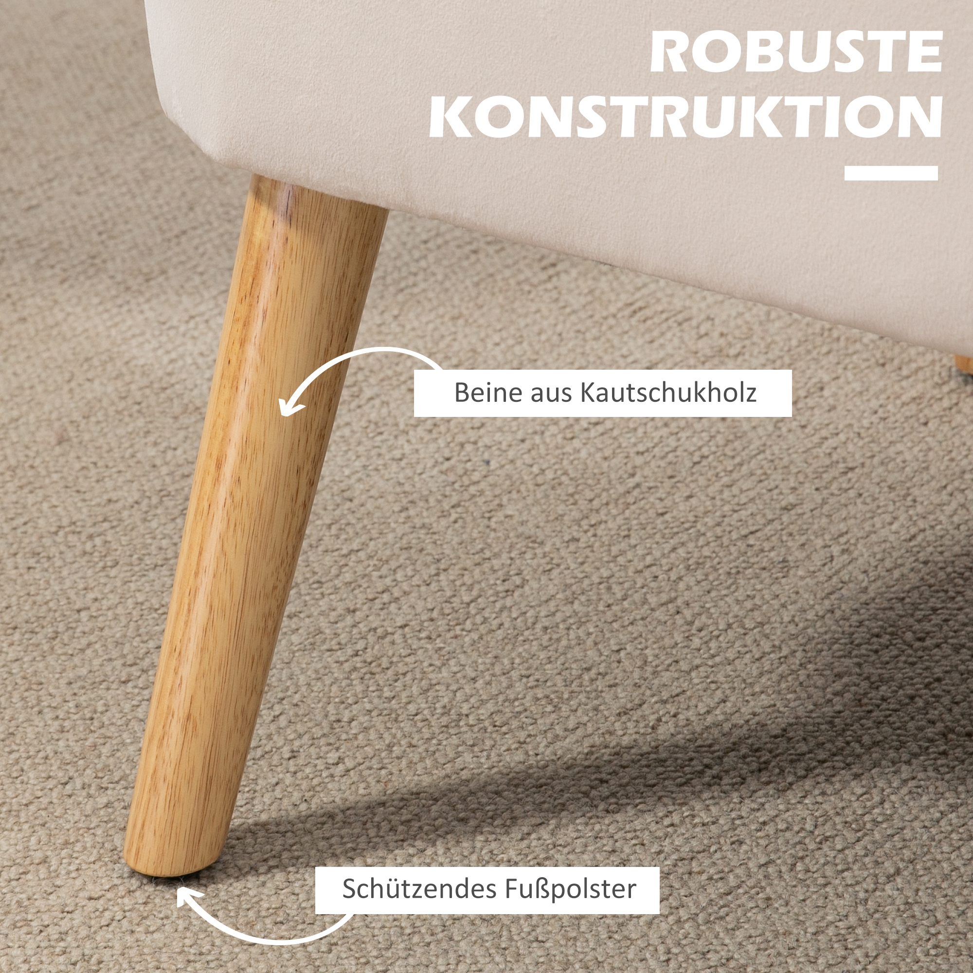 Sofa Retrodesign 2-zitsbank, houten poten, 117 cm x 56,5 cm x 77 cm, wit