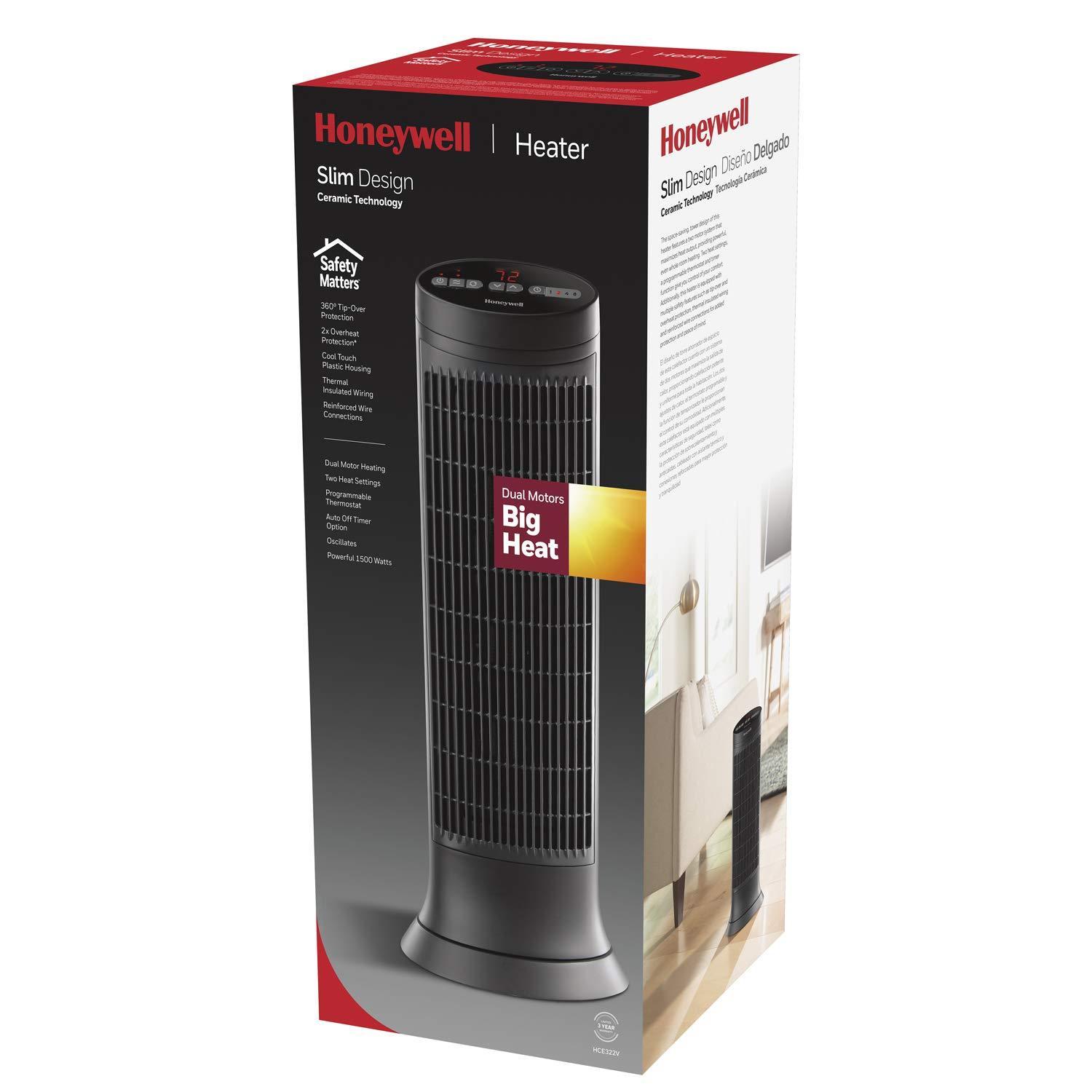 Digital Tower Heater, 750 �C 1500 W, 10 1/8��� X 8��� X 23 1/4���, Black