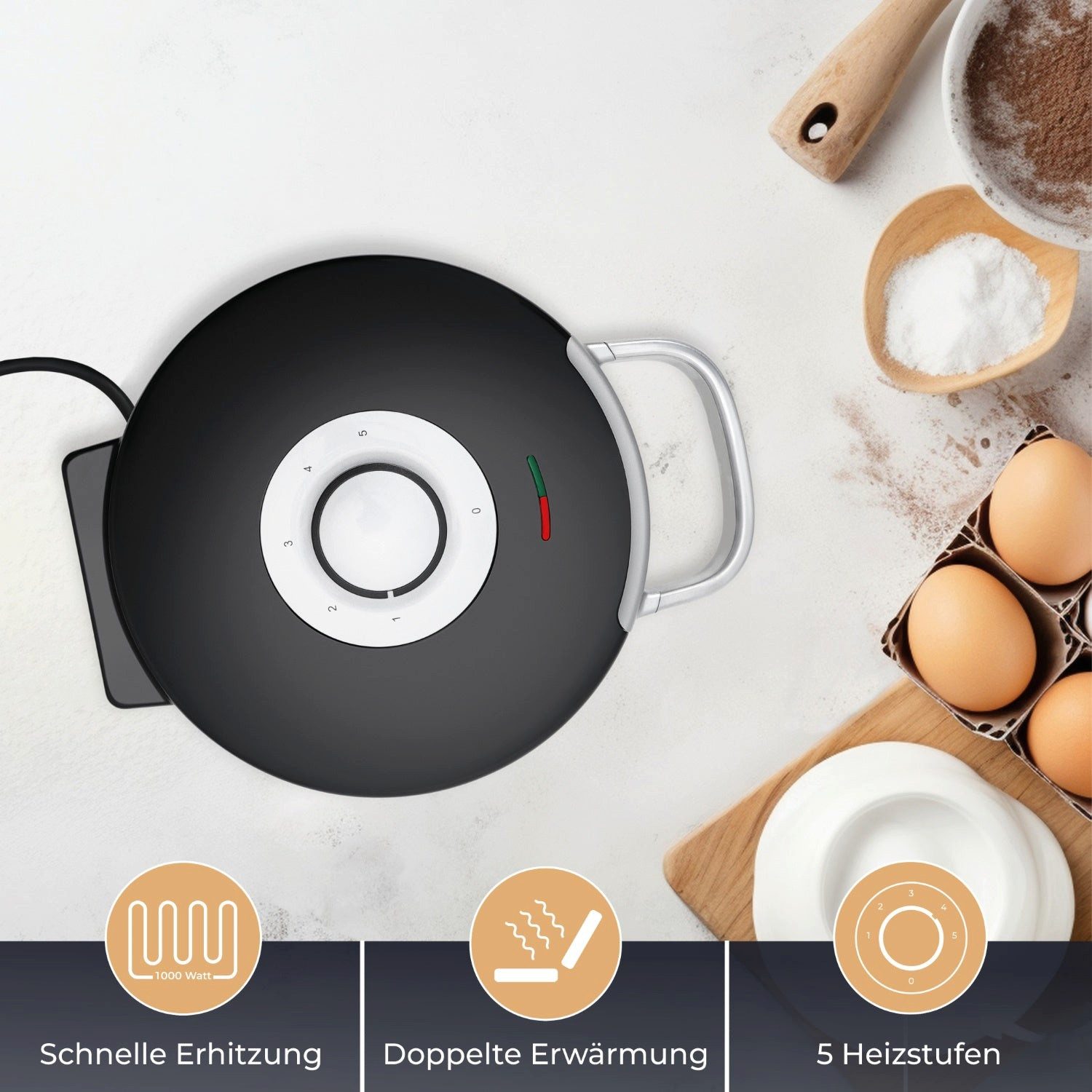 Waffeleisen Herzwaffel, Waffeln in Herzform, 5 Stufen, hochwertige Antihaftbeschi…