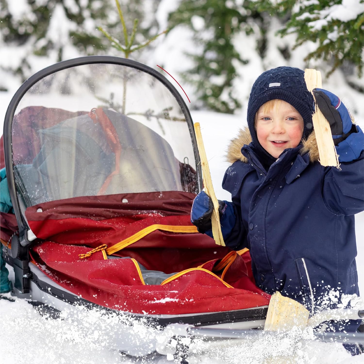 Kinder Pulk Schneeschlitten mit Gurt & Deichsel – Sicherer Premium Winterschlitten für Skifahren, Wandern, Trekking & Freizeit