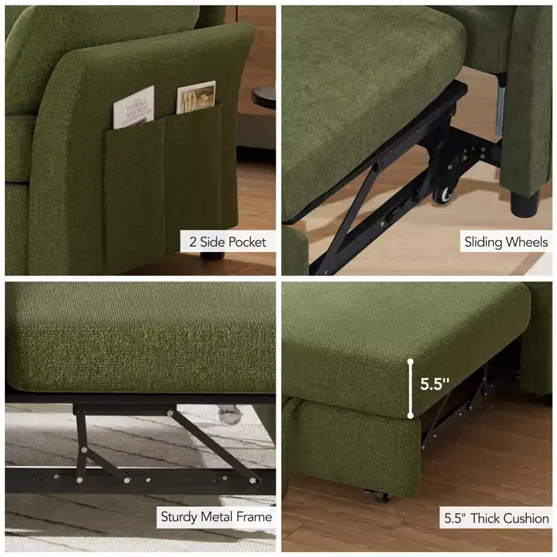 Chenille Sleeper Sofa Bed, Convertible Couch with Pull-Out Bed for Living Room