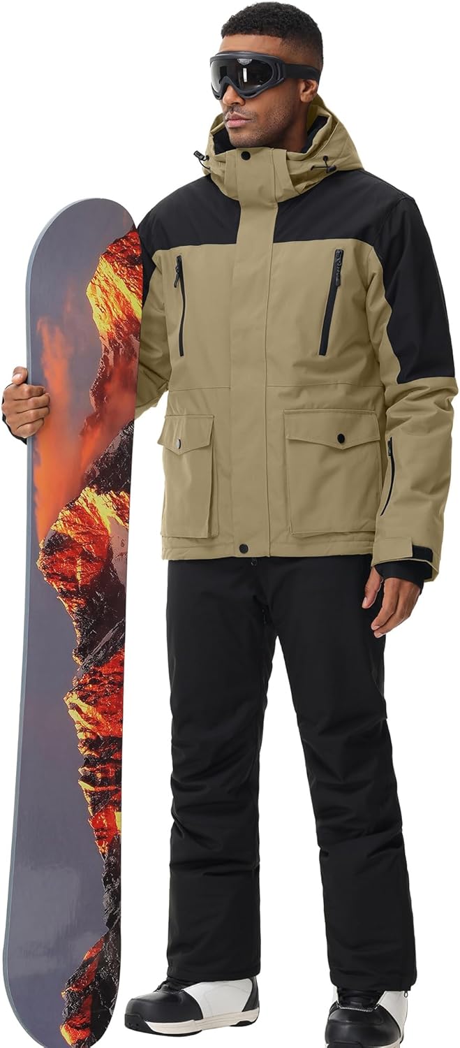 ALSOGO Skianzüge Für Herren 2-teiliger Snowboard Sets Wasserdicht Winddicht Winter Warme Ski Jacke und Hosen Set Zum Skifahren Snowboarden Klettern