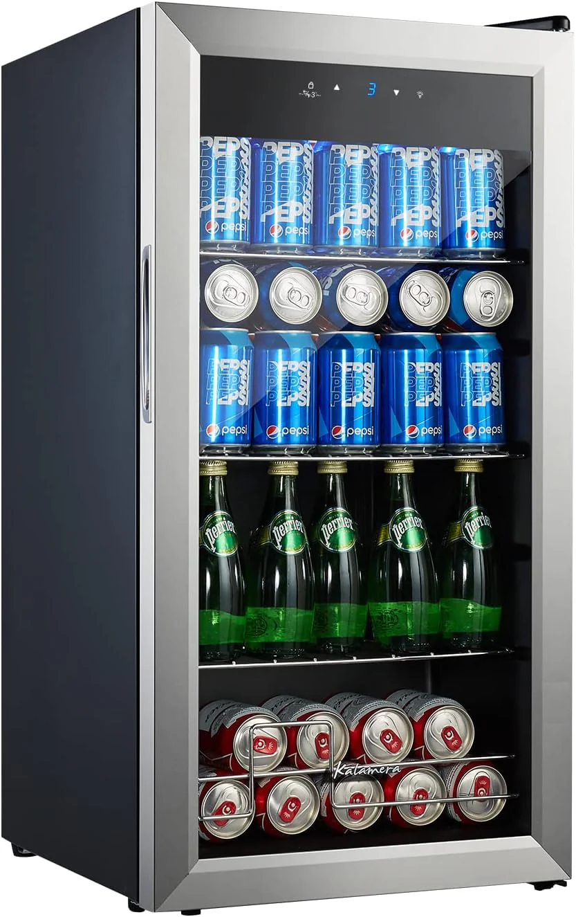 Kalamera Getr?nkek��hlschrank, Bierk��hlschrank mit Touch-Bedienfeld, 3-18��C K��hlzone, Flaschenk��hlschrank 86 Liter, Blaue LED-Innenbeleuchtung, 41 dB, KRC-86GE