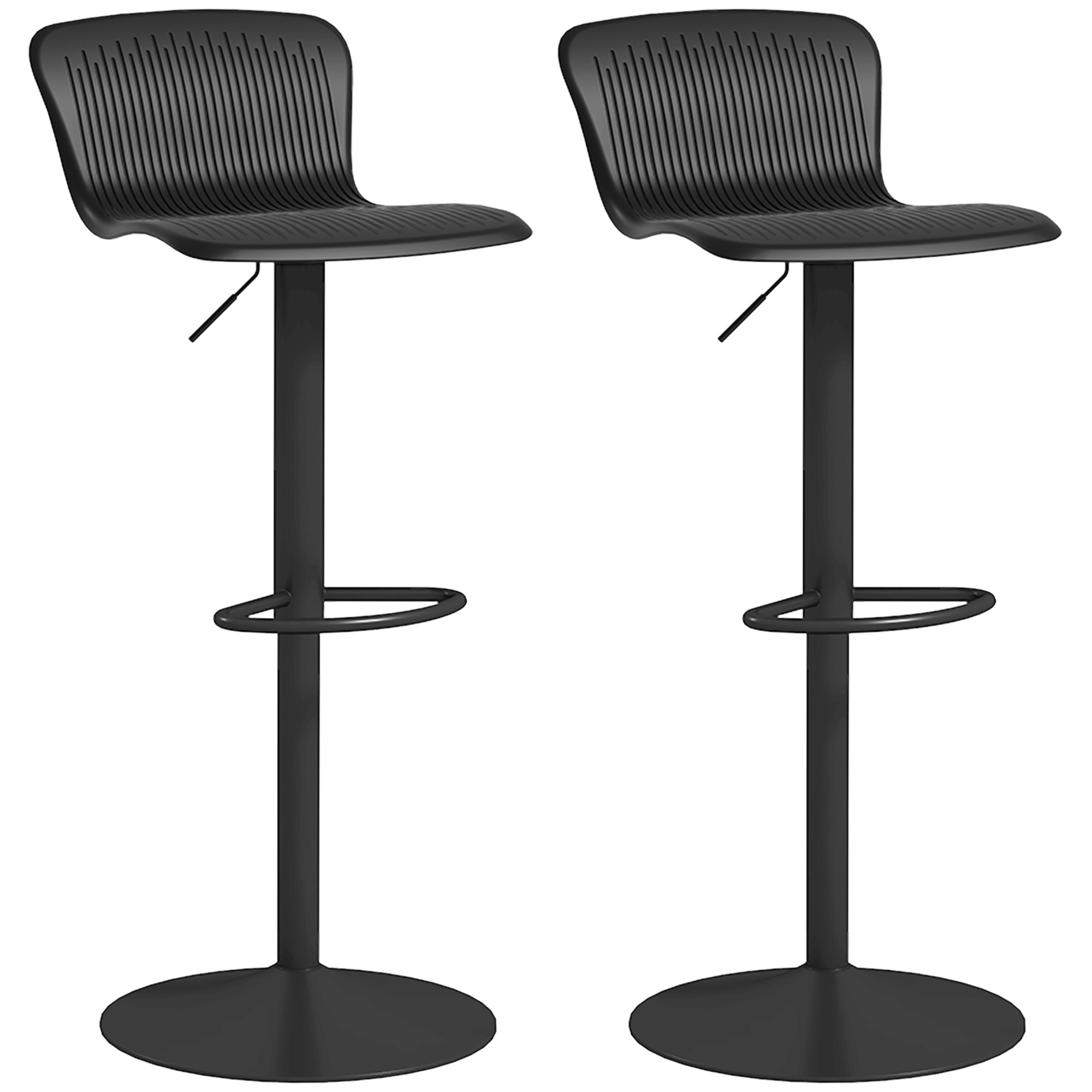 HOMCOM Set mit 2 Barhockern, höhenverstellbare Barhocker, Rückenlehne und Fußstütze, 38,5x40x76,5-97,5 cm, Schwarz