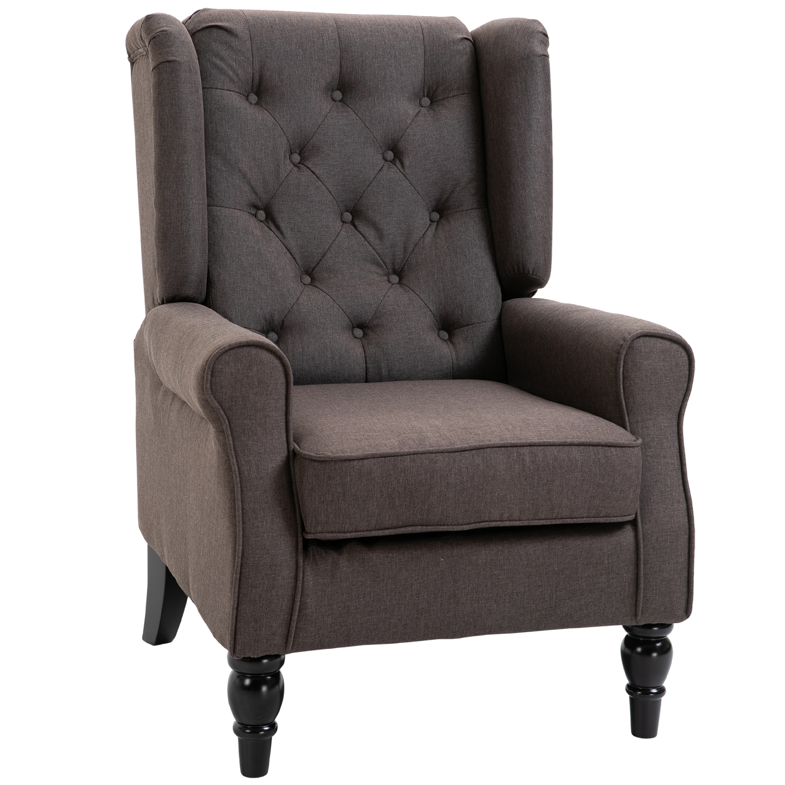HOMCOM Ohrensessel Sessel mit Tufting, hoher Rückenlehne, Gepolstert Loungesessel mit abgerundeten Armlehnen, Holzbeine, für Schlafzimmer, Wohnzimmer, bis 160 kg, Braun
