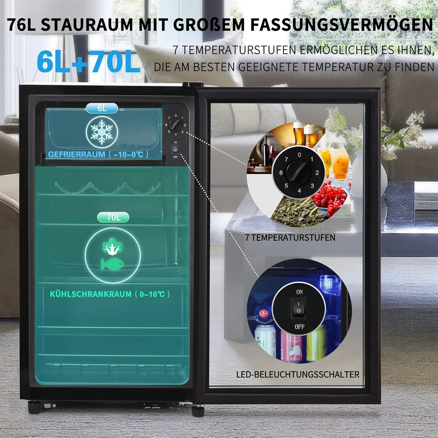Merax Koelkast 128L, Vrijstaande Drankkoeler met 120L Koelruimte + 8L Vriezer, met LED Binnenverlichting en Verstelbare Legplanken, Superstil voor Restaurant, Bar, Drankjes en Bier