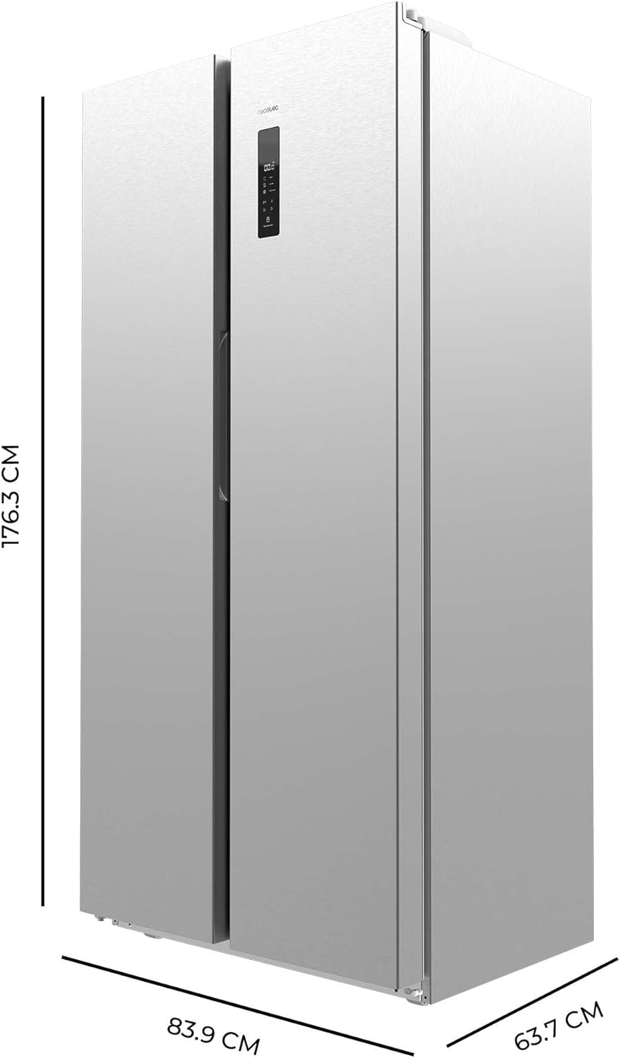 Cecotec Frigorífico Americano 2 Puertas Bolero CoolMarket SBS 430 Inox E. Side by Side de 430 L, Altura 176 cm y 84 cm Ancho, Sistema Multi Air Flow, Total No Frost, Motor Inverter Plus