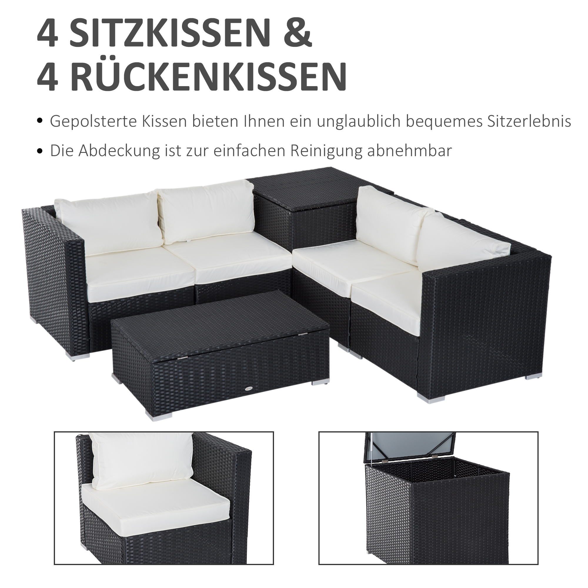 Outsunny tuinmeubels 6-delig Staal zwart + cr��me