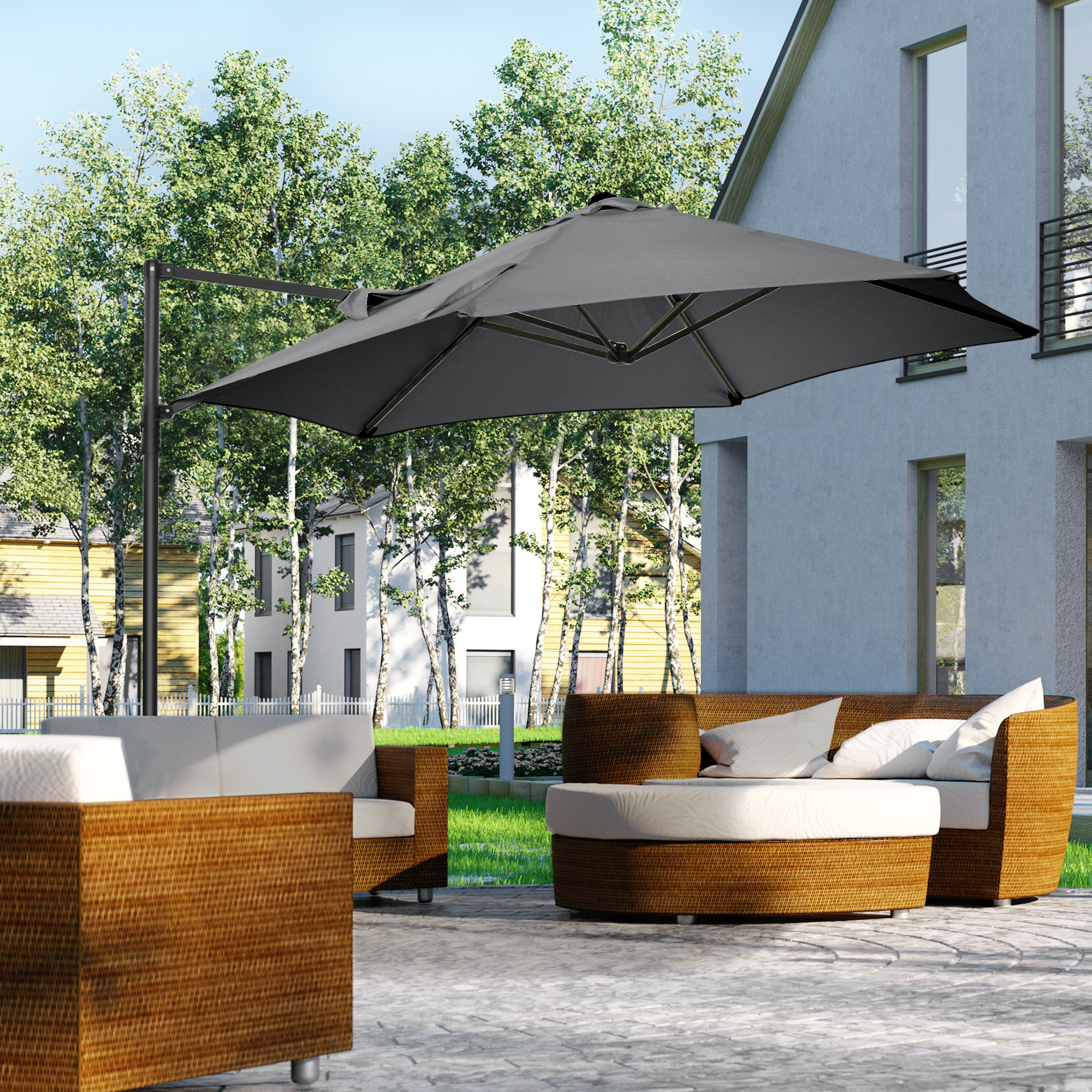 Outsunny Versetzter achteckiger Sonnenschirm mit Stahlmast, Durchmesser 256 cm, Anthrazitgrau