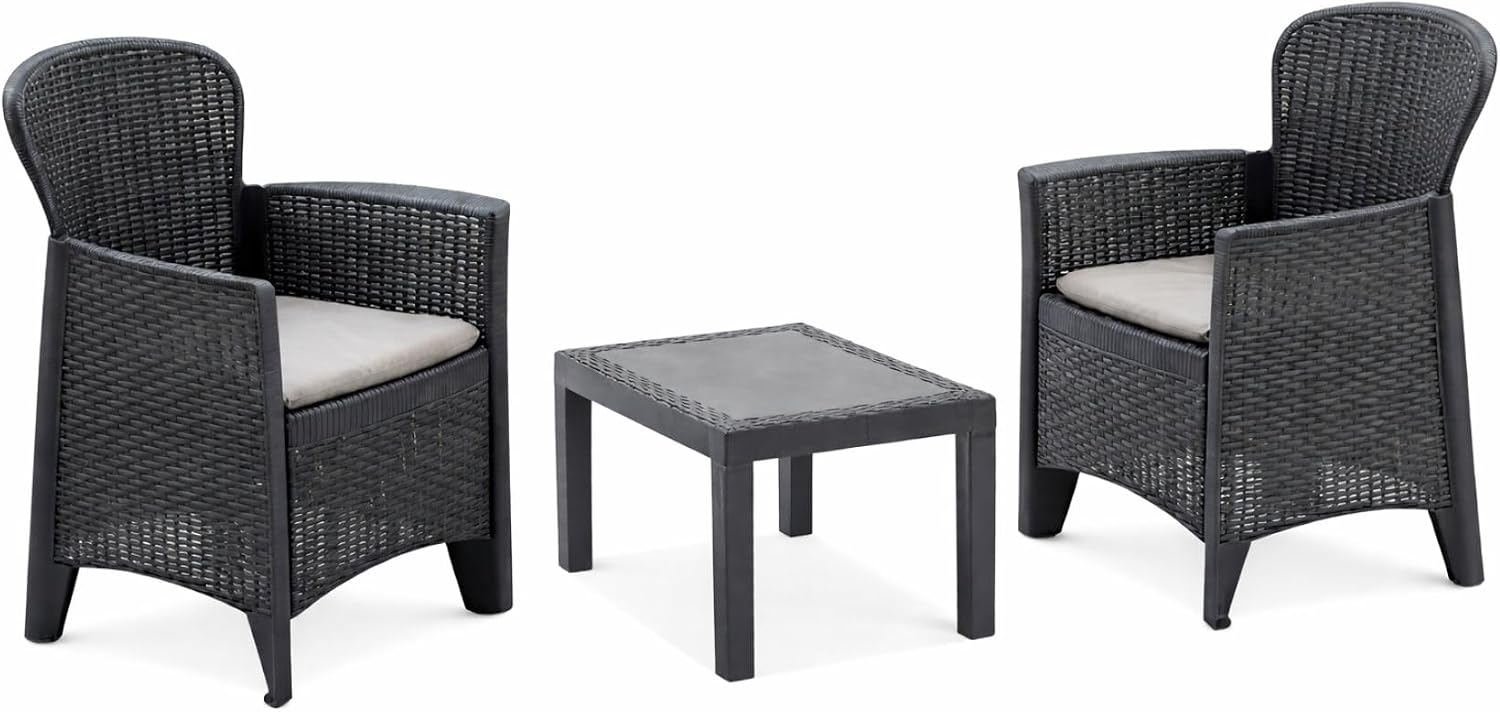Salottino da Esterno 2 Posti Set da Giardino 2 Poltrone, Cuscini, 1 Tavolino - Lounge, Resistente alle Intemperie, Sedie, Set Mobili, Relax - Facile Montaggio Effetto Rattan