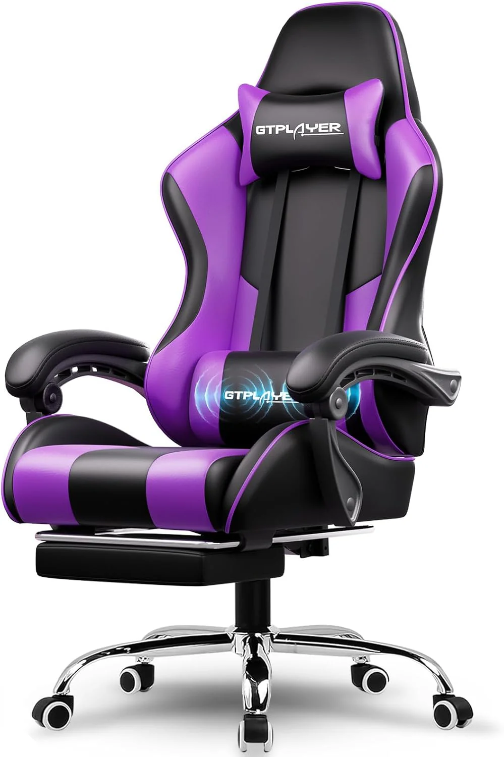 GTPLAYER Gaming Chair with Footrest and Lumbar Support ?C Ergonomic Computer Chair with Headrest, 360?? Swivel, Height Adjustable, White