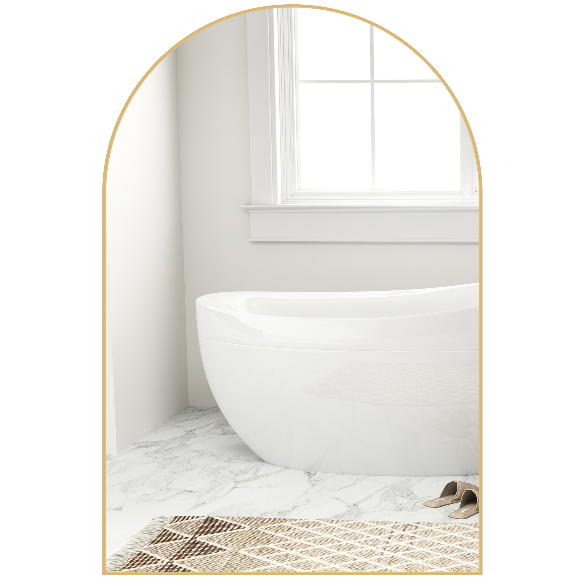 HOMCOM Gewölbter Wandspiegel Badezimmerspiegel mit Aluminiumlegierungsrahmen für Schlafzimmer Wohnzimmer Eingangsbereich 60 × 90 cm Gold