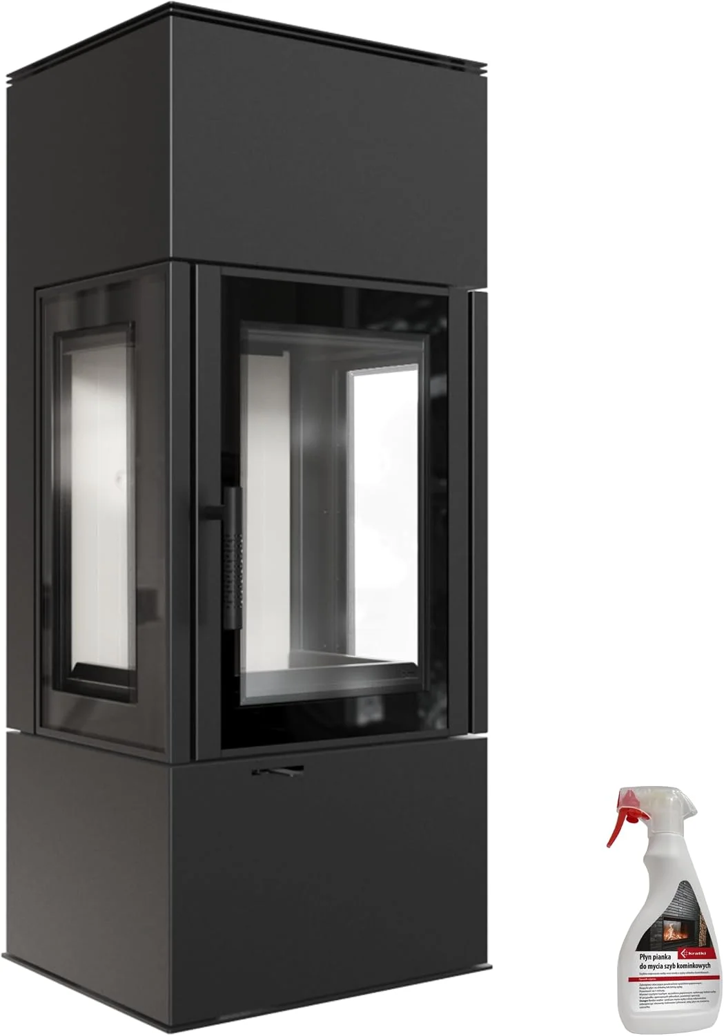 KRATKI Thor View Kaminofen 8 kW, freistehend mit Panoramascheibe, Holzofen mit TERMOTEC-Auskleidung, Wirkungsgrad 83%, BImSchV 2, Ø150 mm Rauchrohr