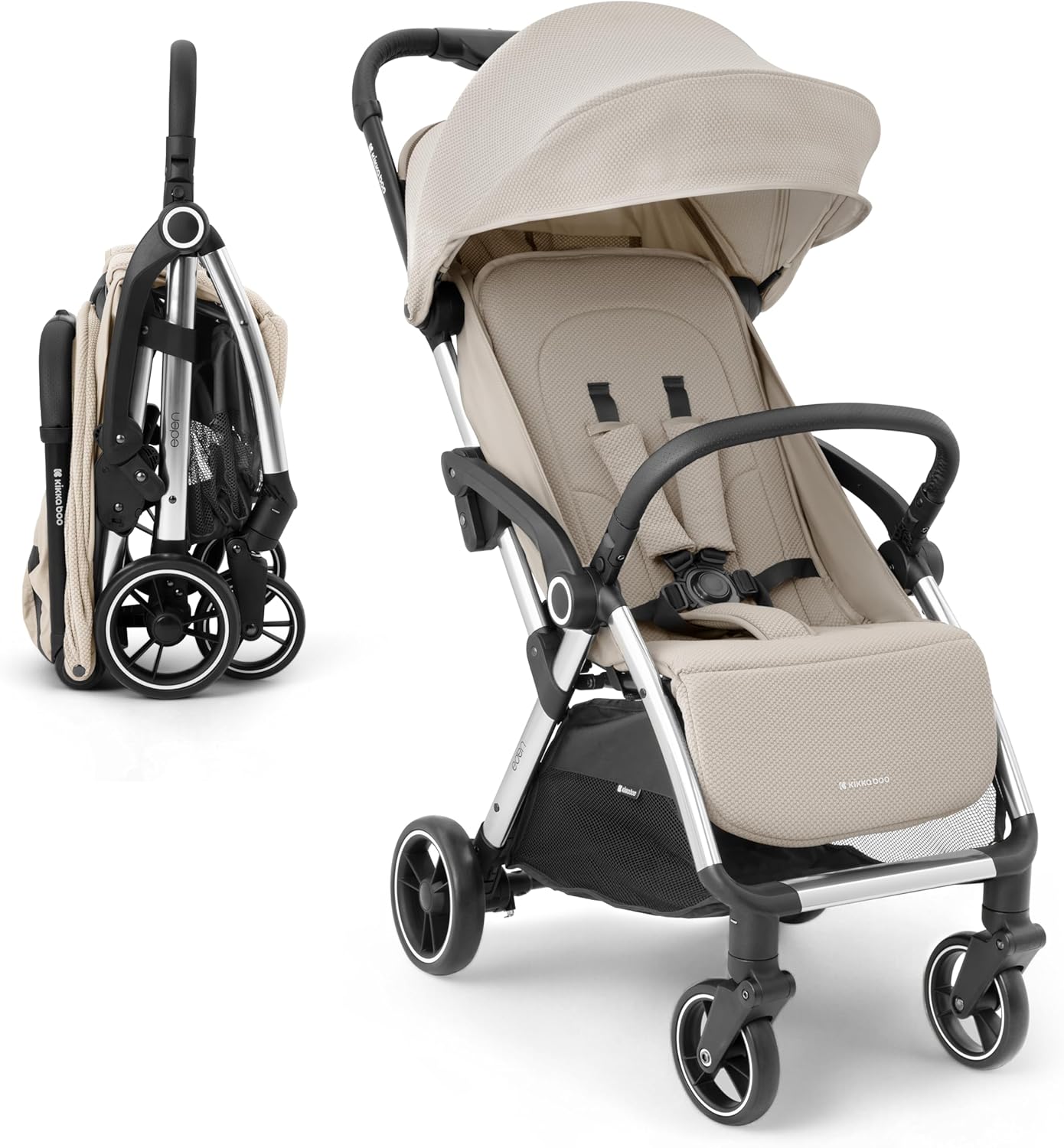 KikkaBoo EDEN Buggy, wózek dziecięcy do 22 kg, automatyczne składanie, pozycja nachylenia, ultralekki, kompaktowy, beżowy