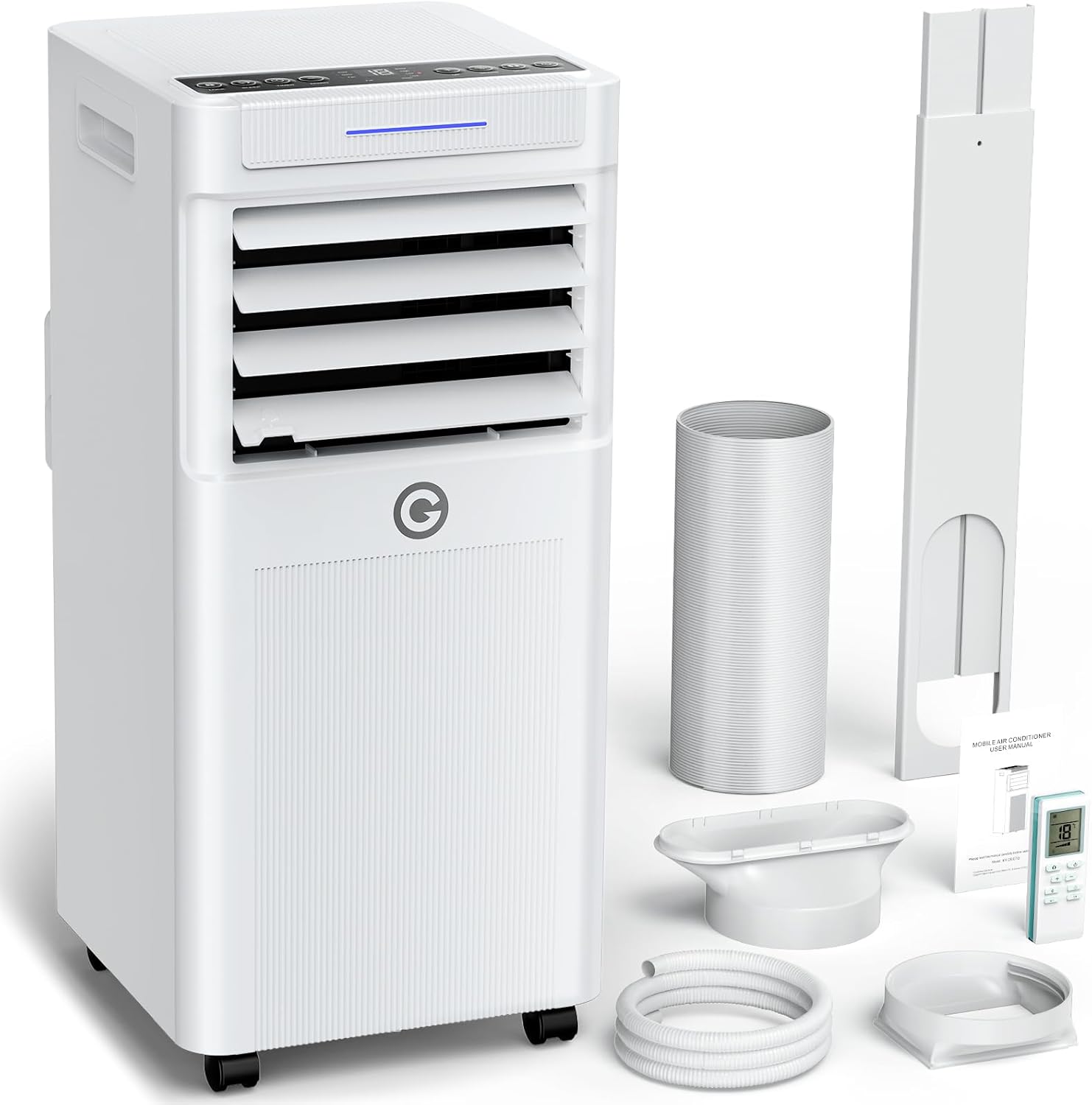 Condizionamento Portatile 9000 BTU con Deumidificatore 4 in 1, Ventilatore di Raffreddamento a 2 Velocità, Display Digitale e Telecomando, Kit Finestra, Timer 24 Ore Per Stanze Fino a 25 m2/78m3