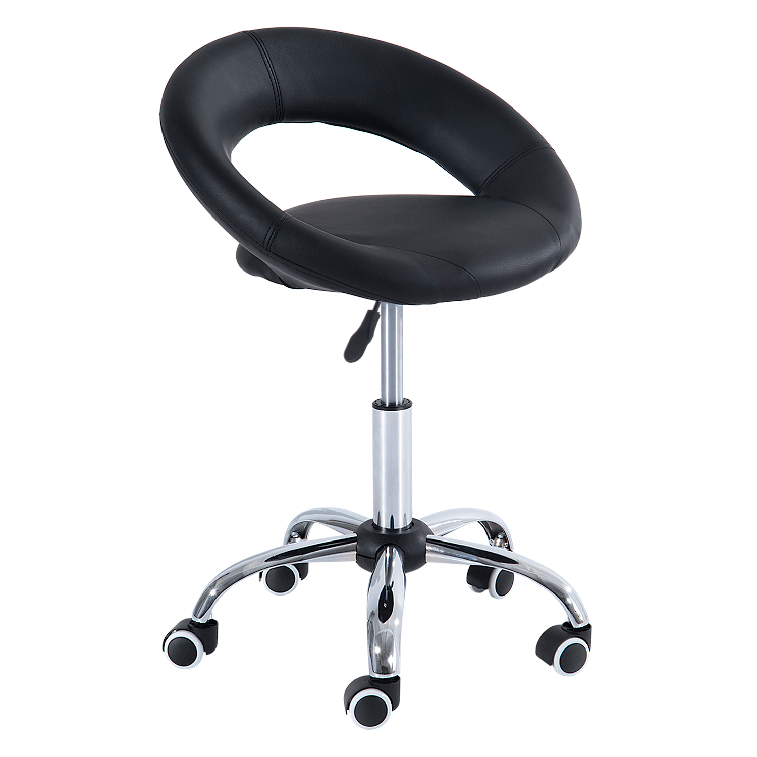 HOMCOM Rollhocker Arbeitshocker Drehhocker Bürostuhl höhenverstellbar, PU+Metall, Schwarz, 50 x 54 x (66-78) cm