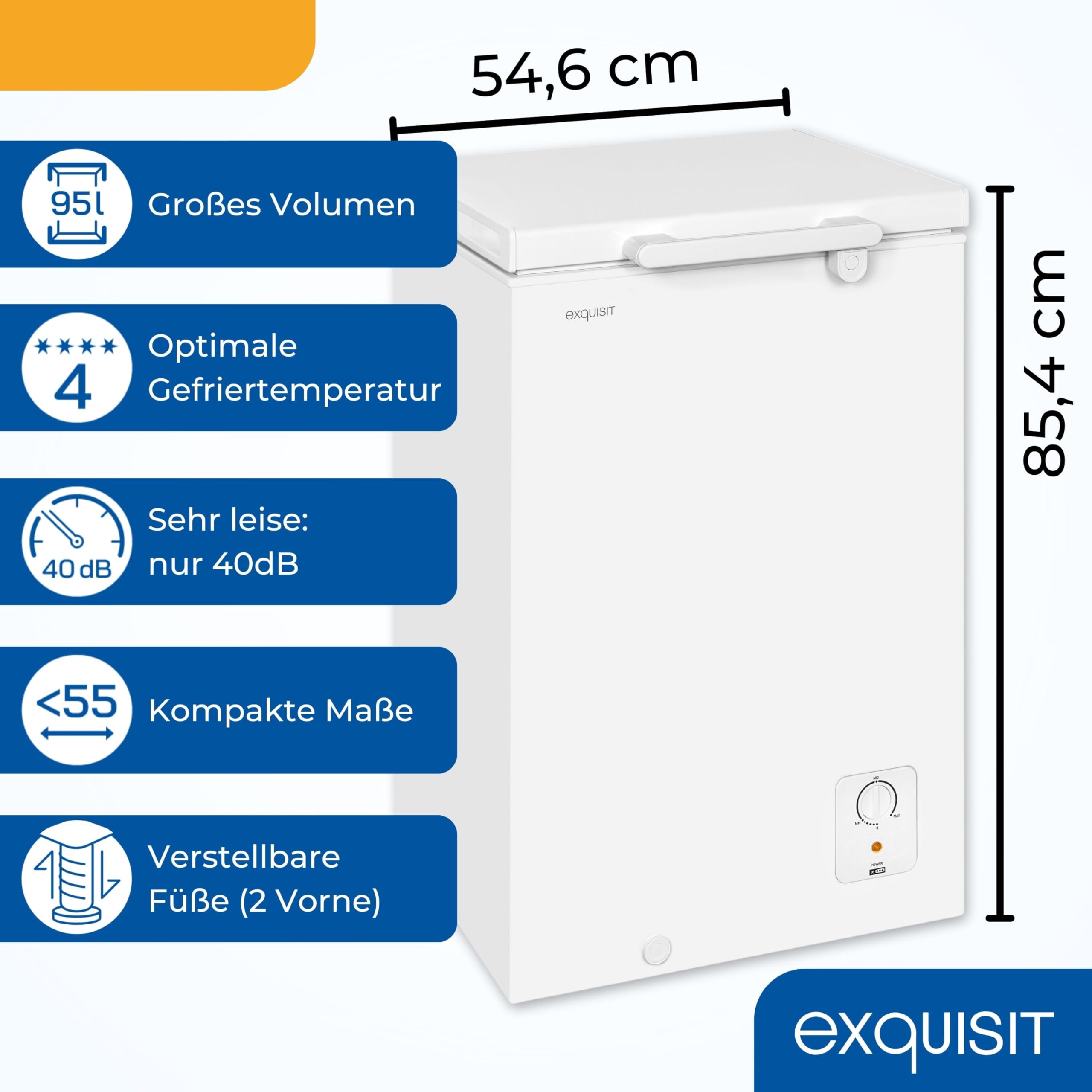 Gefriertruhe GT5100-010E 95 Liter Energieeffizienzklasse E Weiß 4-Sterne-Gefrierfunktion -18 °C 40 dB Einhängekorb