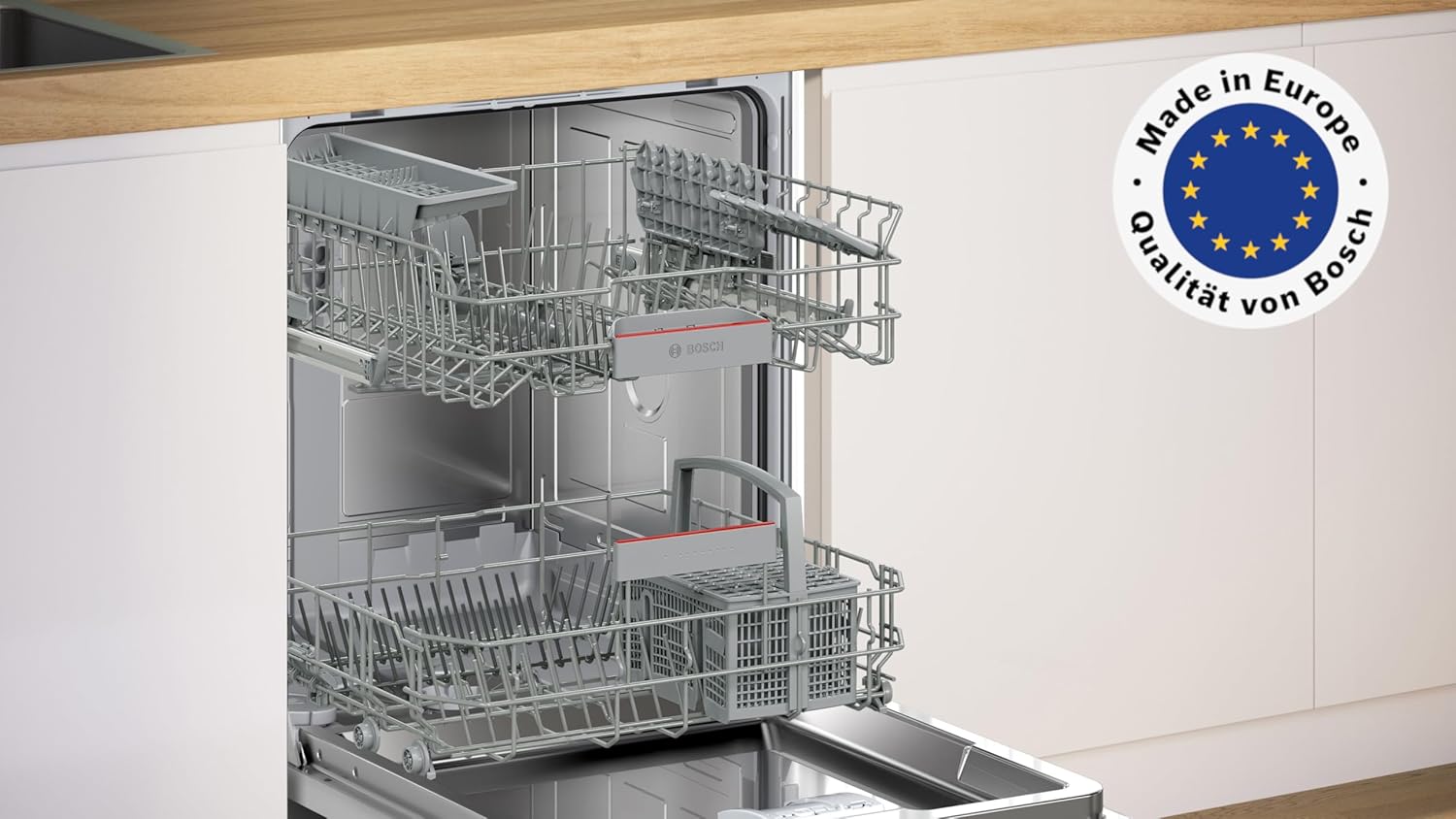 Bosch SMU4ETS08E, Serie 4, Smarter Unterbau-Geschirrspüler 60 cm, Besteckkorb, Spülmaschine mit Programmassistent, besonders Leise, höhenverstellbarer Oberkorb, Automatische Türöffnung, Edelstahl