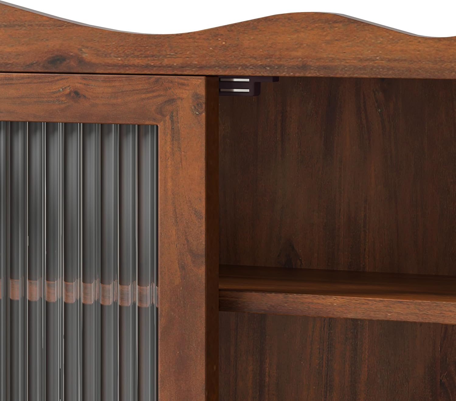 Vetrina sospesa da 100 cm, pensile da cucina, shabby chic, con 4 ante, due ripiani e listello aperto, adatto per bagni, cucine e sala da pranzo (marrone)