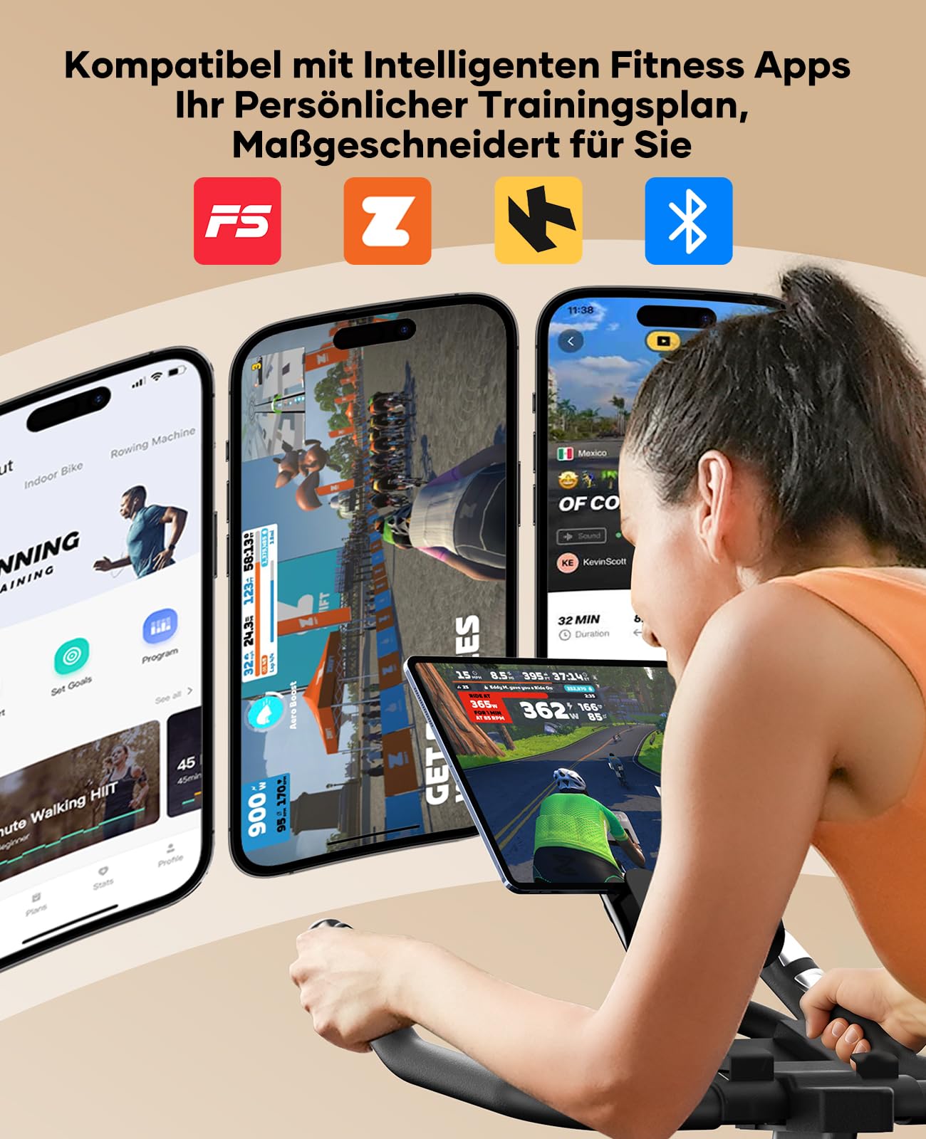 Heimtrainer Fahrrad mit Magnetwiderstand 15 kg Schwungrad 160 kg Tragkraft App-Bluetooth LCD-Display Pulsmesser