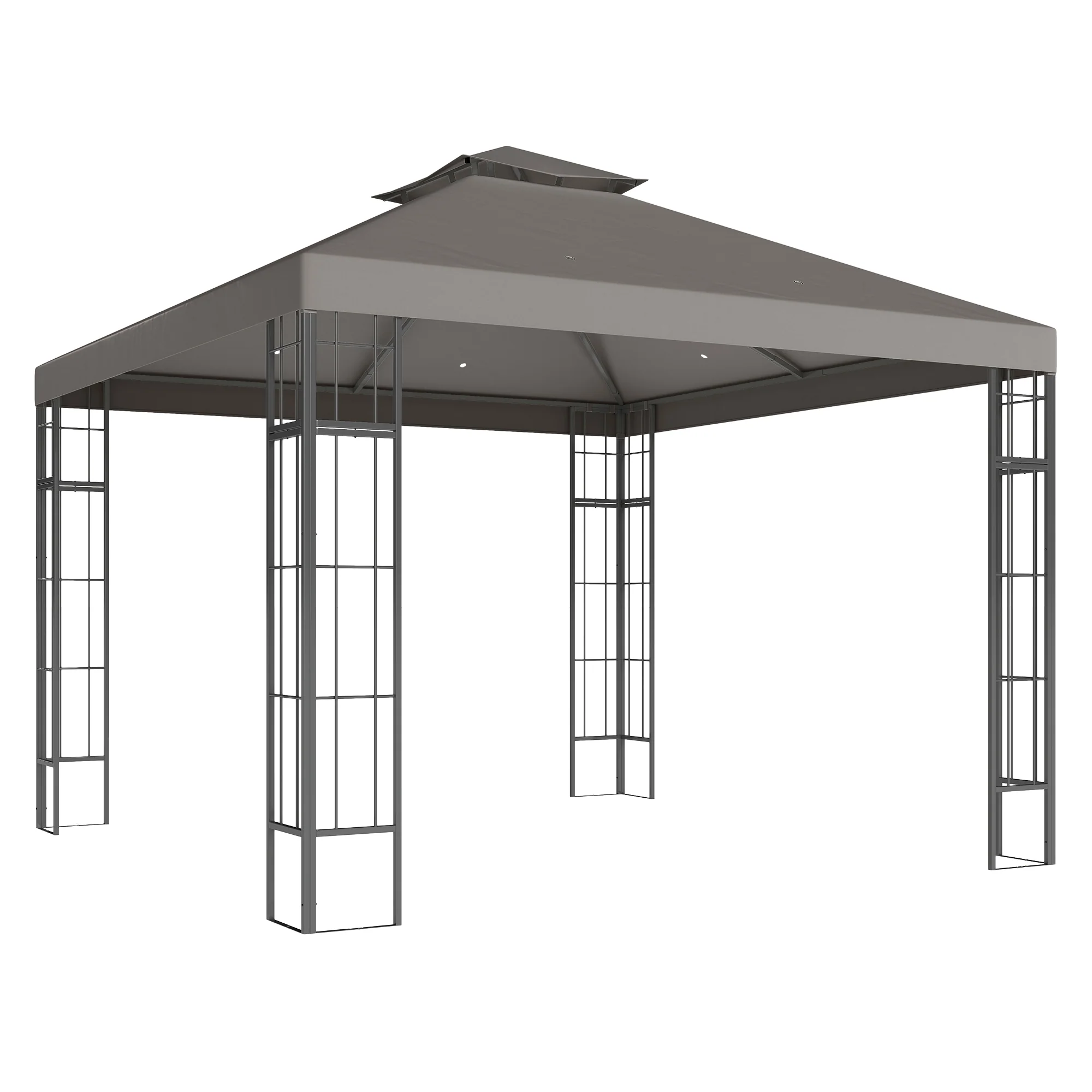 Outsunny 3 x 3 m Tuinpaviljoen, 2-Laags Dakontwerp, UV30+ Bescherming, UV-bestendig, Zonbescherming, Metalen Frame, Donkergrijs