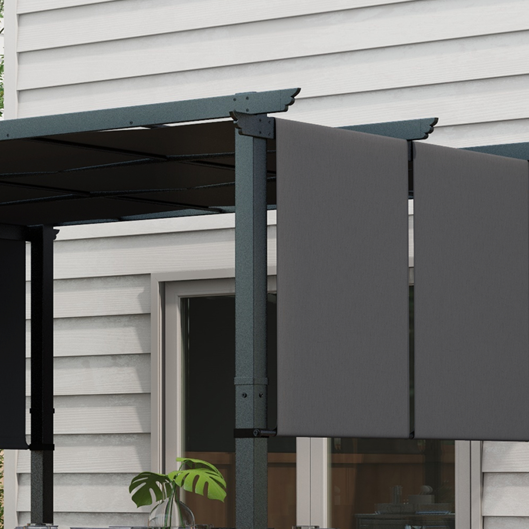 Zonnescherm Markies. Pergola, weerbestendig, inclusief bevestigingsmateriaal, 3 x 3,5 m, Donkergrijs
