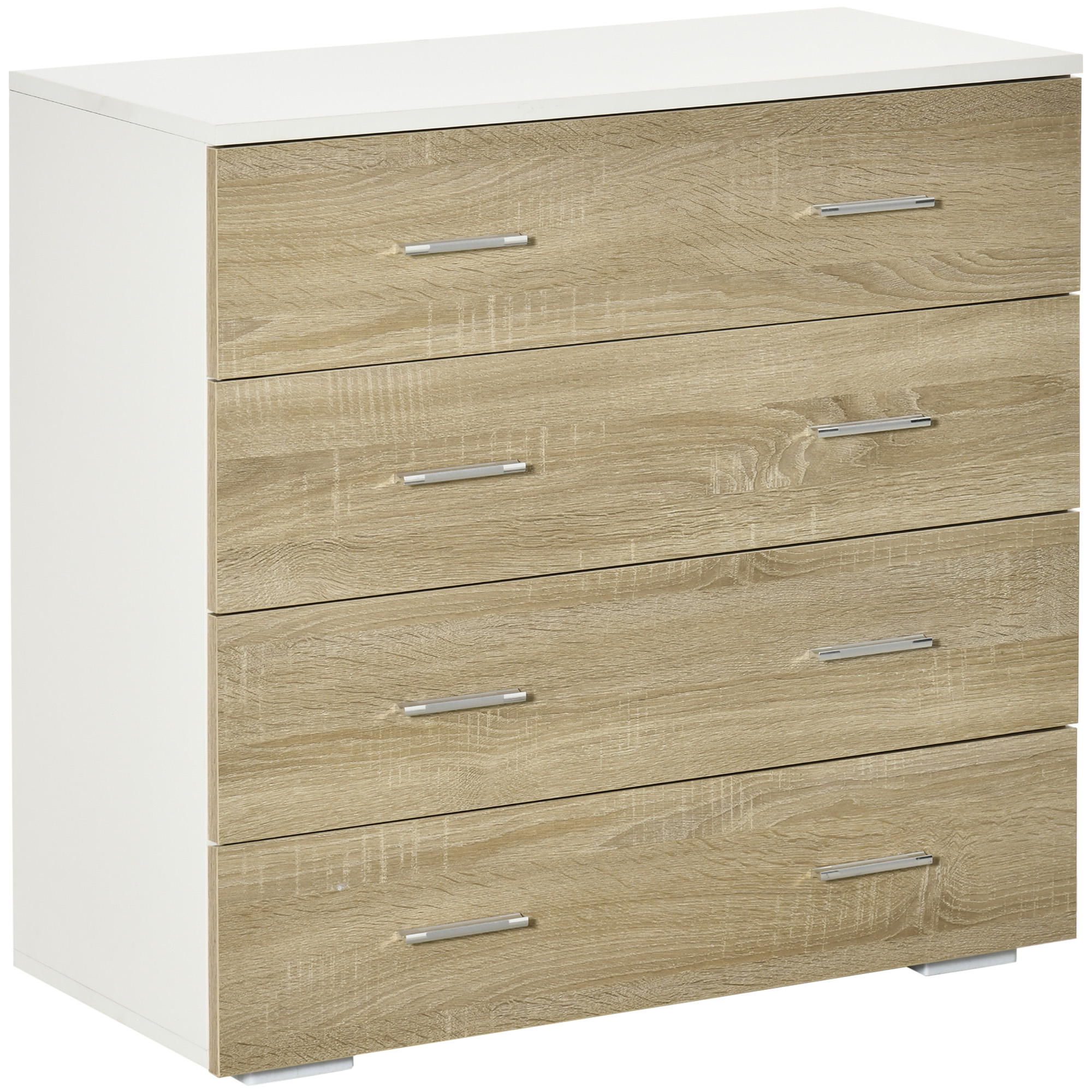 HOMCOM Kommode mit 4 Schubladen Badezimmerschrank Schubladenschrank für Schlafzimmer Wohnzimmer Eiche Weiß 76x35x72 cm