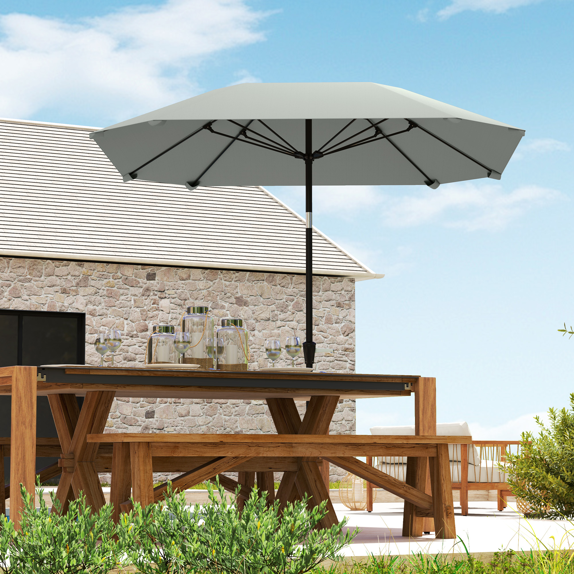 Outsunny 2,3 m Sonnenschirm ohne Basis, Verstellbarer Terrassenschirm mit Kurbel, Polyester, Aluminium, Fiberglas, Dunkelgrau