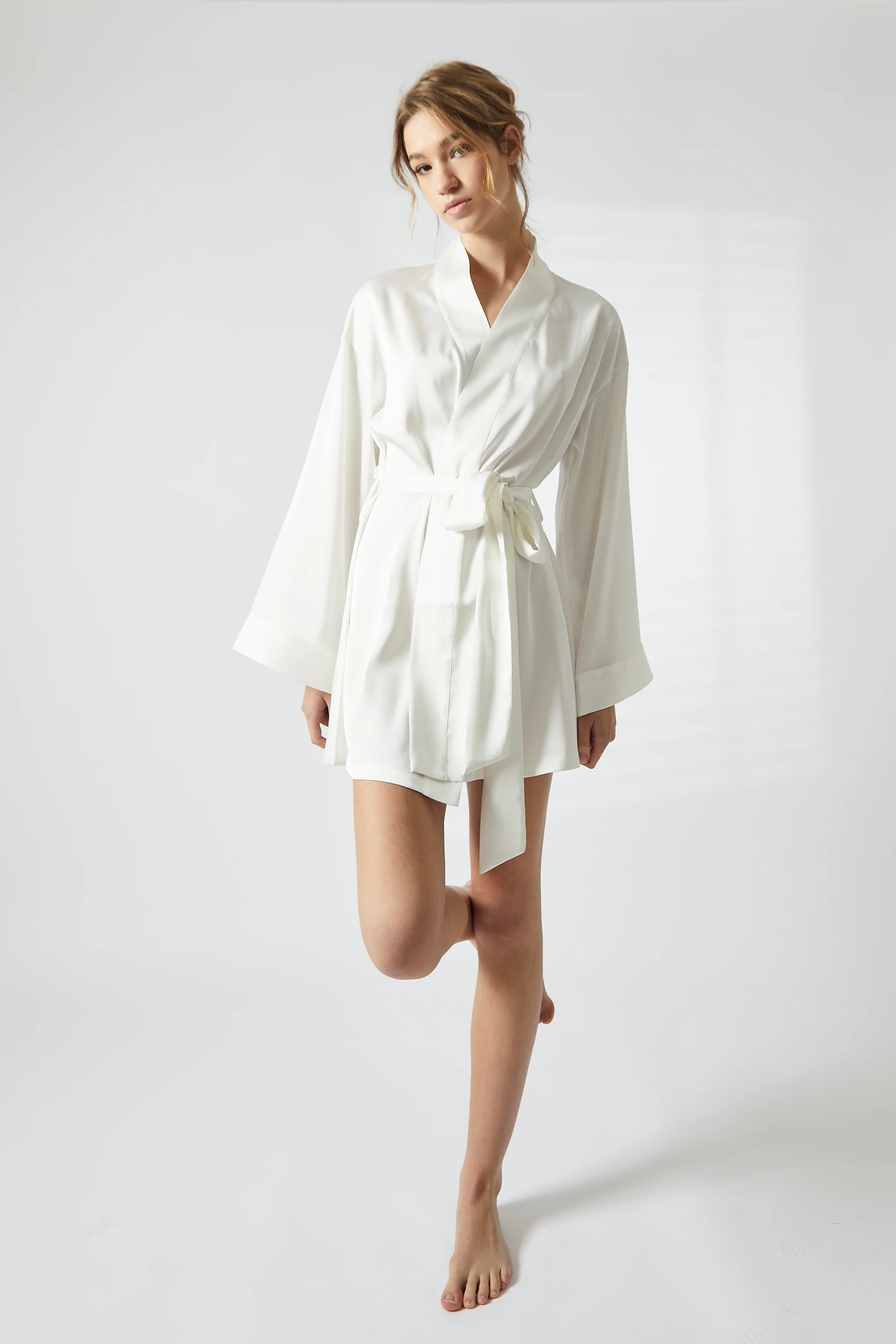 White Satin Kimono Dressing Gown