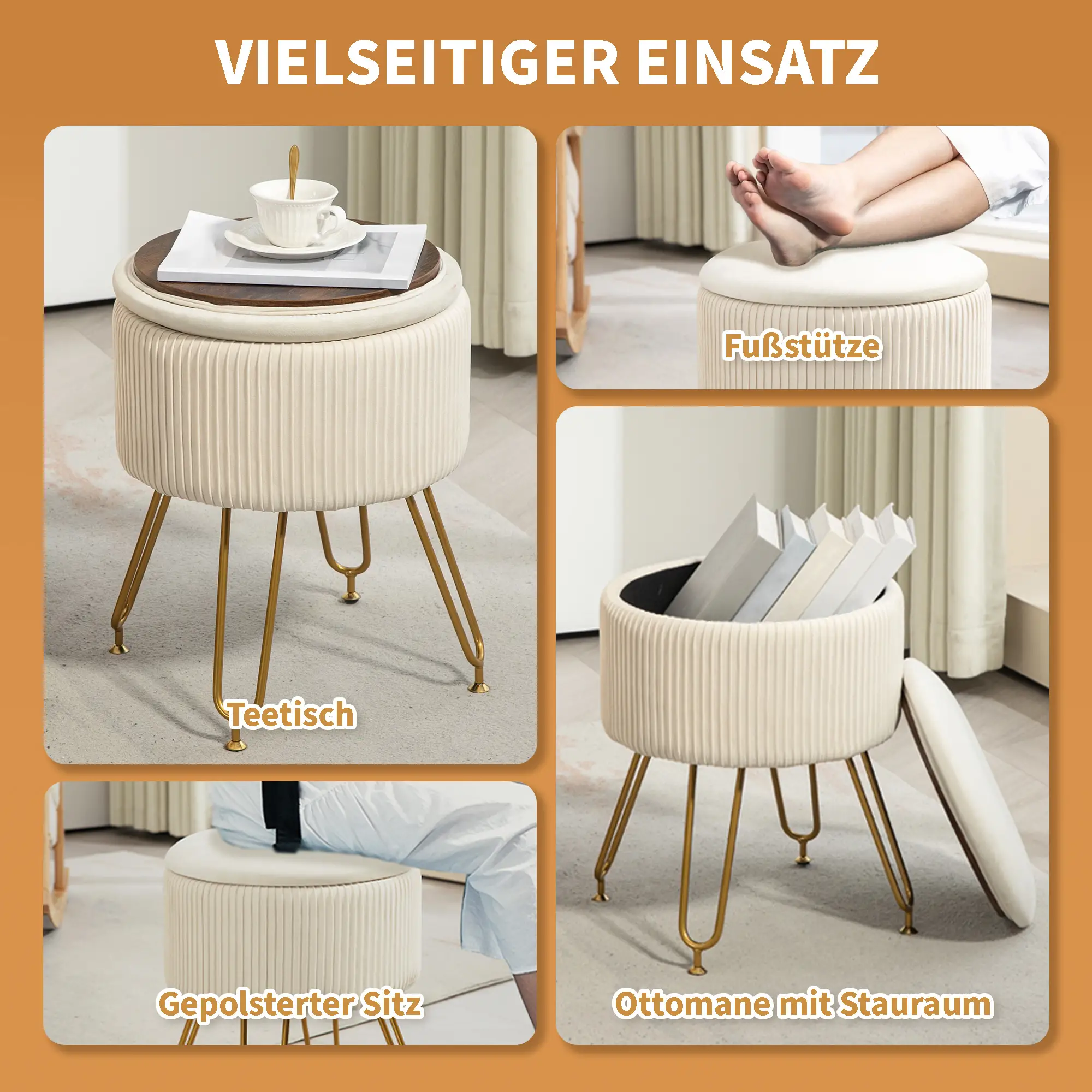 HOMCOM Sitzhocker mit Stauraum und umklappbarem Deckel Cremeweiß