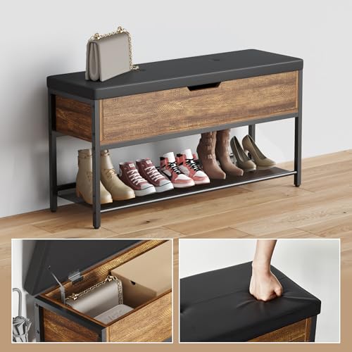 Mondeer Panca per Scarpe, Metallo, Marrone Rustico e Nero, 96 x 30 x 50 cm : Casa e cucina
