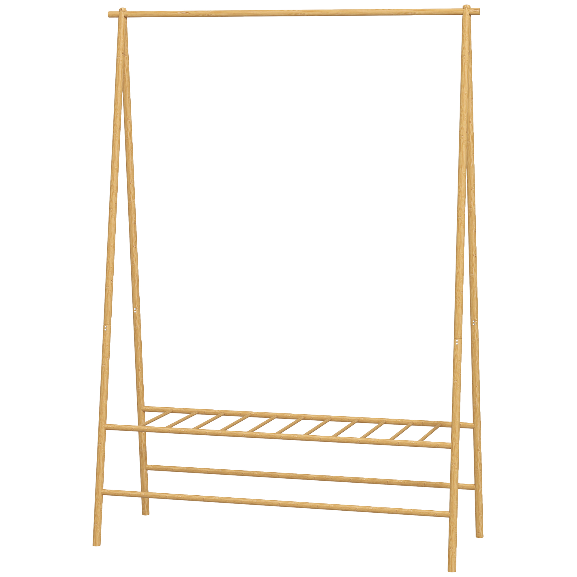 HOMCOM Bambus-Kleiderständer mit Schuhregal und Haken, freistehend, für Eingangsbereich, Schlafzimmer, Naturholz