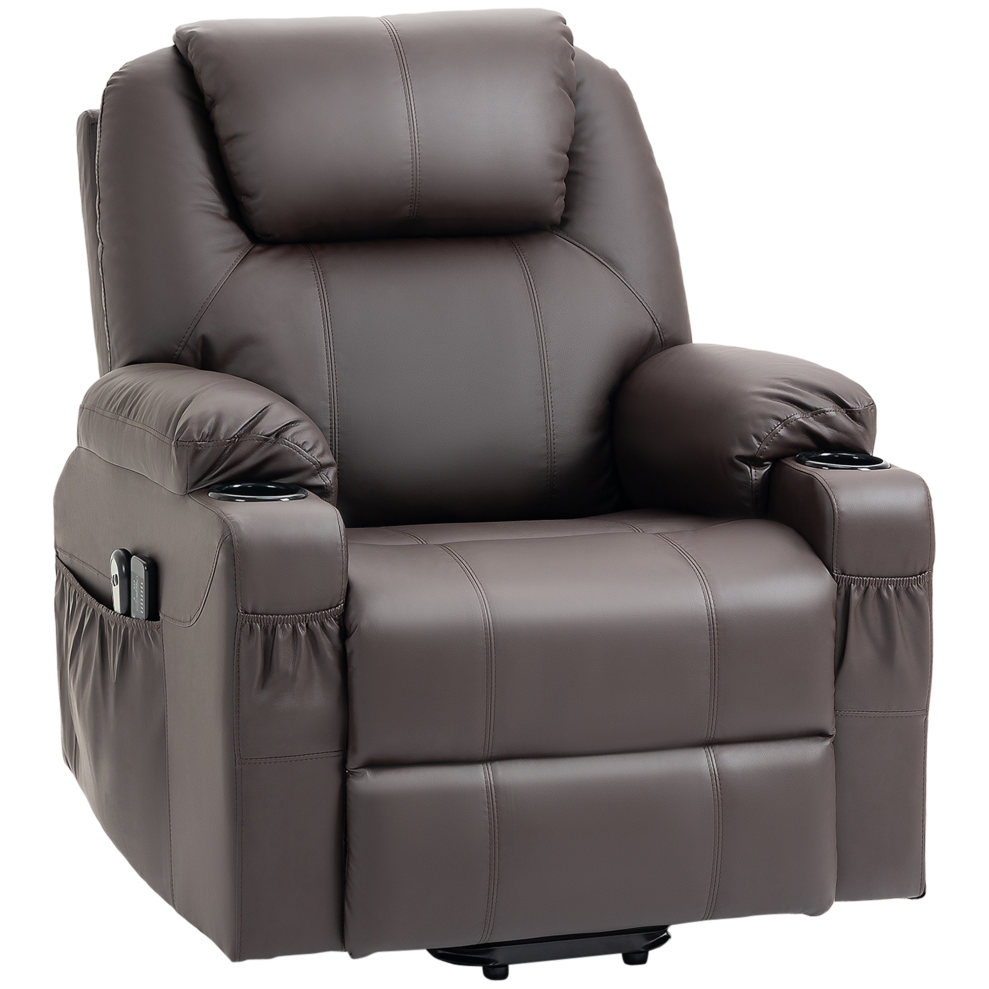 HOMCOM Massagesessel mit Aufstehhilfe, Liegefunktion, Kunstleder, bis 150 kg, 88 x 99 x 106 cm, Braun
