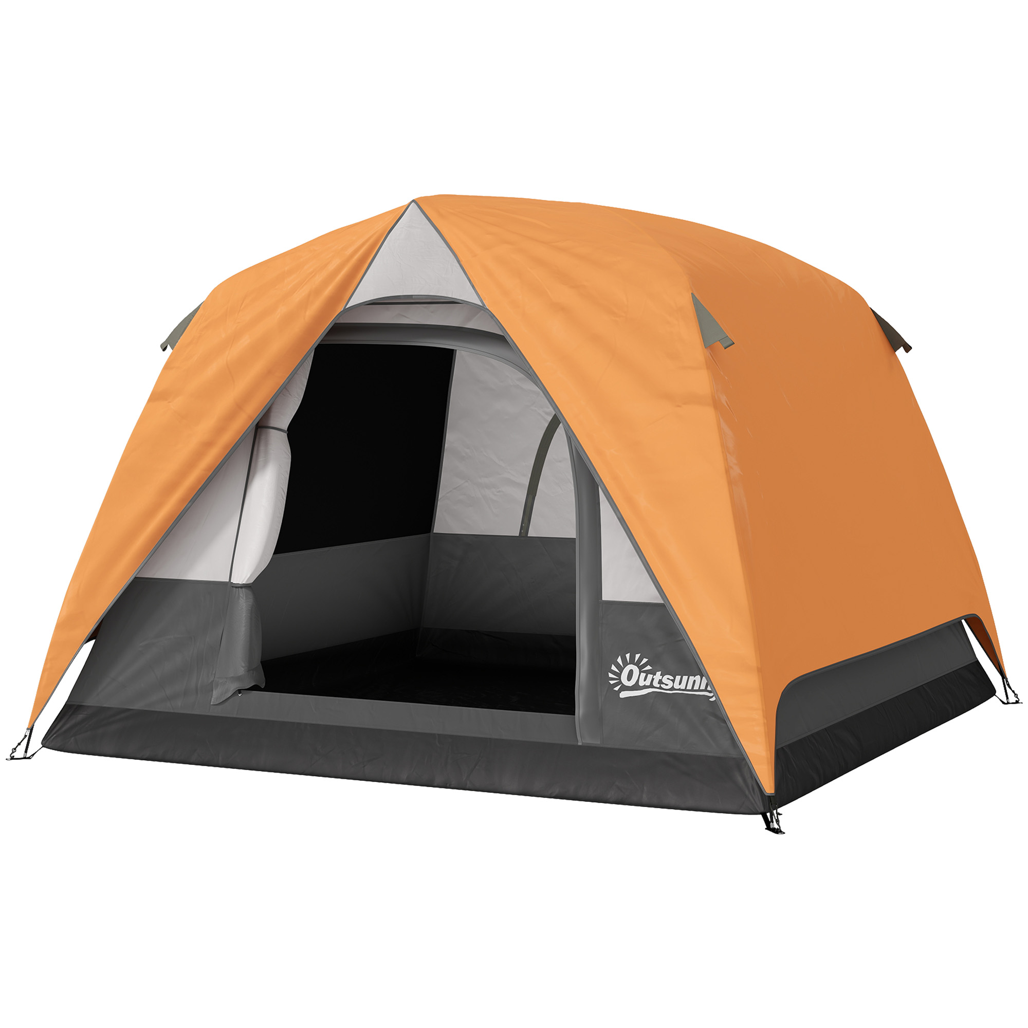 Outsunny Campingzelt für 3 Personen Wasserdicht mit Tasche, Deckenhaken für Laterne und Tragetasche, 2x2x1.35m, Orange