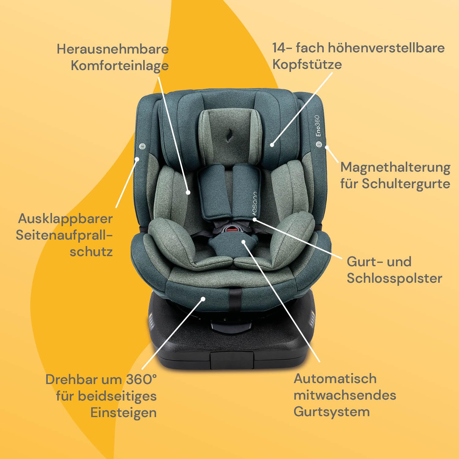 Osann Eno360 i-Size, drehbarer Kindersitz 40-150 cm, Reboarder mit Isofix, Baby Autositz – Dark Grey Melange