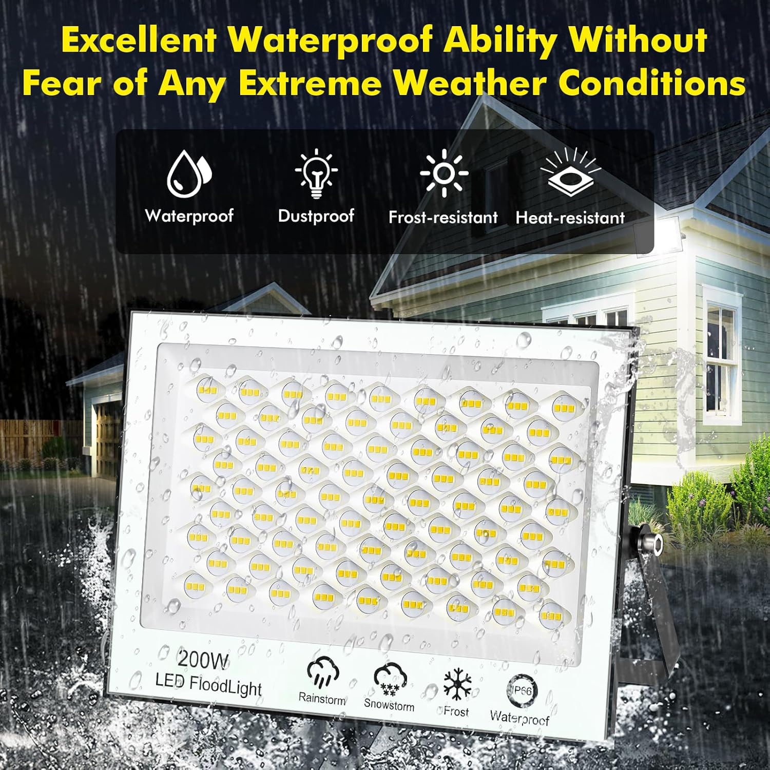 200W LED Strahler Außen, 20000LM Superhell, 6500K Kaltweiß Außenstrahler, IP66 Wasserfest Scheinwerfer für Hinterhof, Auffahrt, Garage, Flur, Garten - 8 Stück