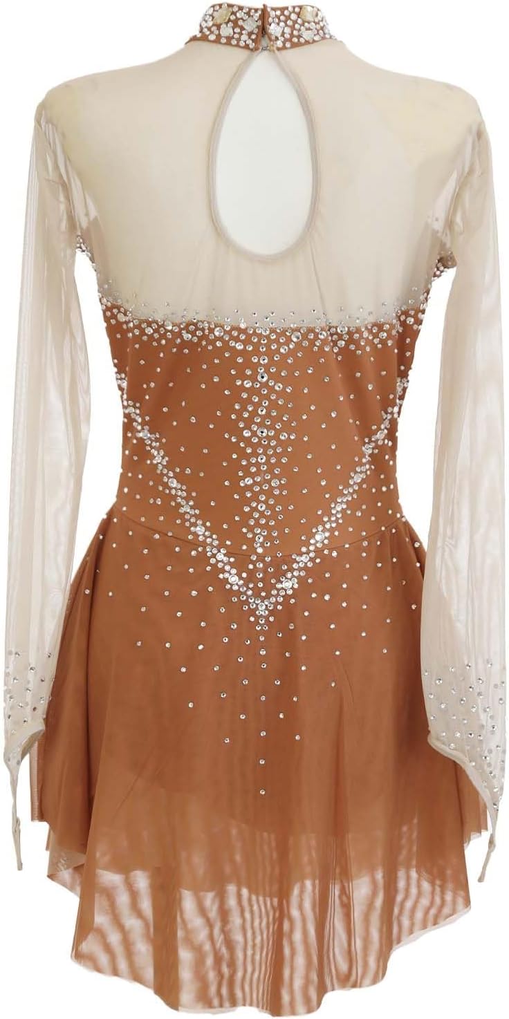 Eiskunstlaufkleid Mit Langen Ärmeln For Mädchen Und Frauen, Eistanz-Wettbewerbskleid, Rundhalsausschnitt, Eislaufkleidung