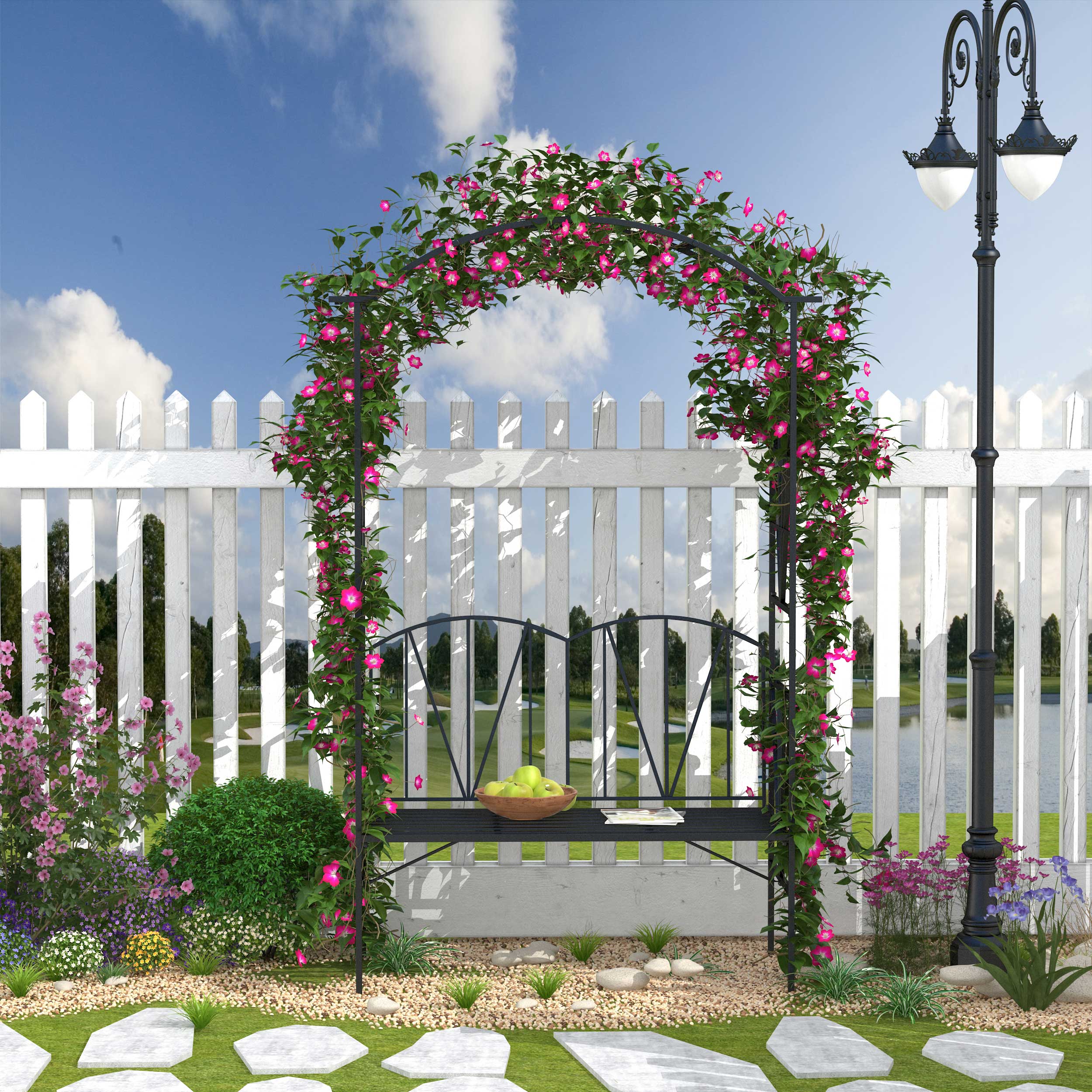 Outsunny Gartenbogen mit 2-sitziger Bank, Rosenbogen für Rankpflanzen, Blumen - Gartenhochzeit Zeremonie dekorieren