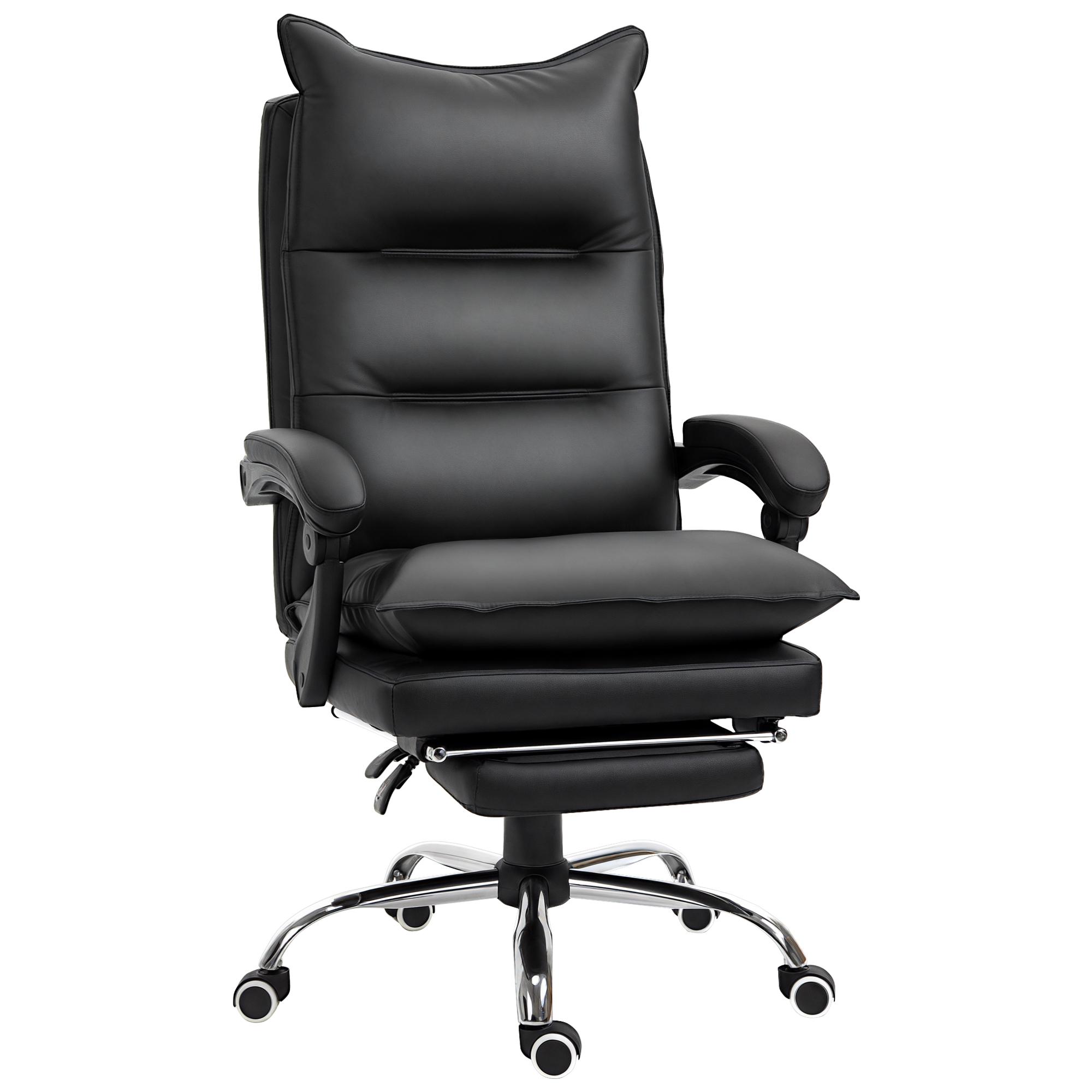 Vinsetto Bürostuhl mit Liegefunktion, ergonomisch Schreibtischstuhl, höhenverstellbar Drehstuhl mit Fußstütze, gepolstert, bis 135 kg belastbar, für Büro, Arbeitszimmer, Schwarz